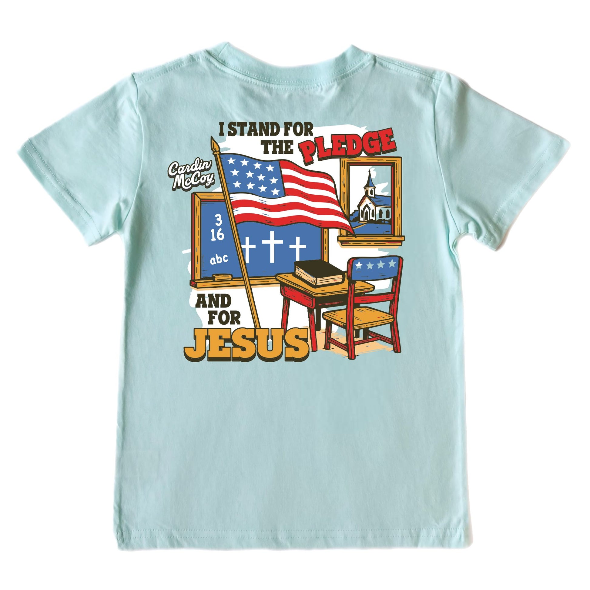 Kids' I Stand for the Pledge Short-Sleeve Tee Short Sleeve T-Shirt Cardin McCoy Blue Mint XXS (2/3) Pocket