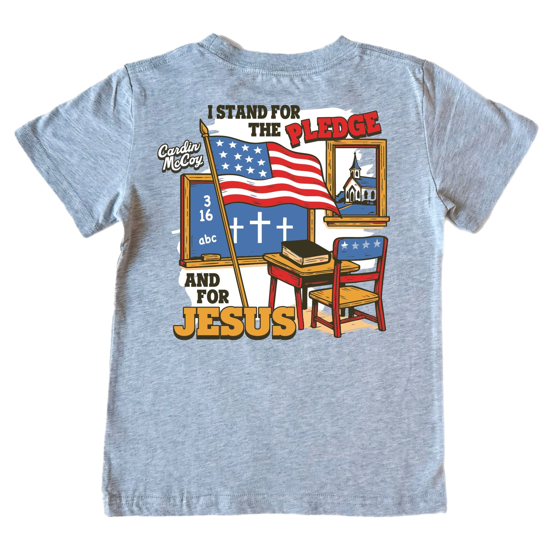 Kids' I Stand for the Pledge Short-Sleeve Tee Short Sleeve T-Shirt Cardin McCoy Heather Gray XXS (2/3) Pocket