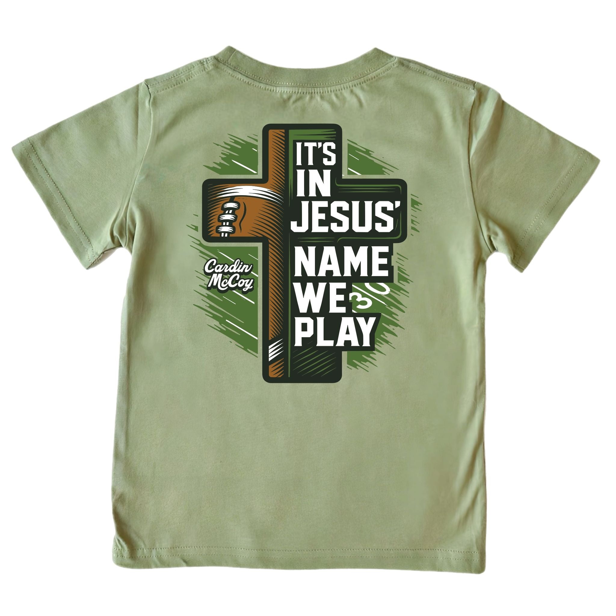 Kids' In Jesus Name Football Short-Sleeve Tee Short Sleeve T-Shirt Cardin McCoy Light Olive XXS (2/3) Pocket