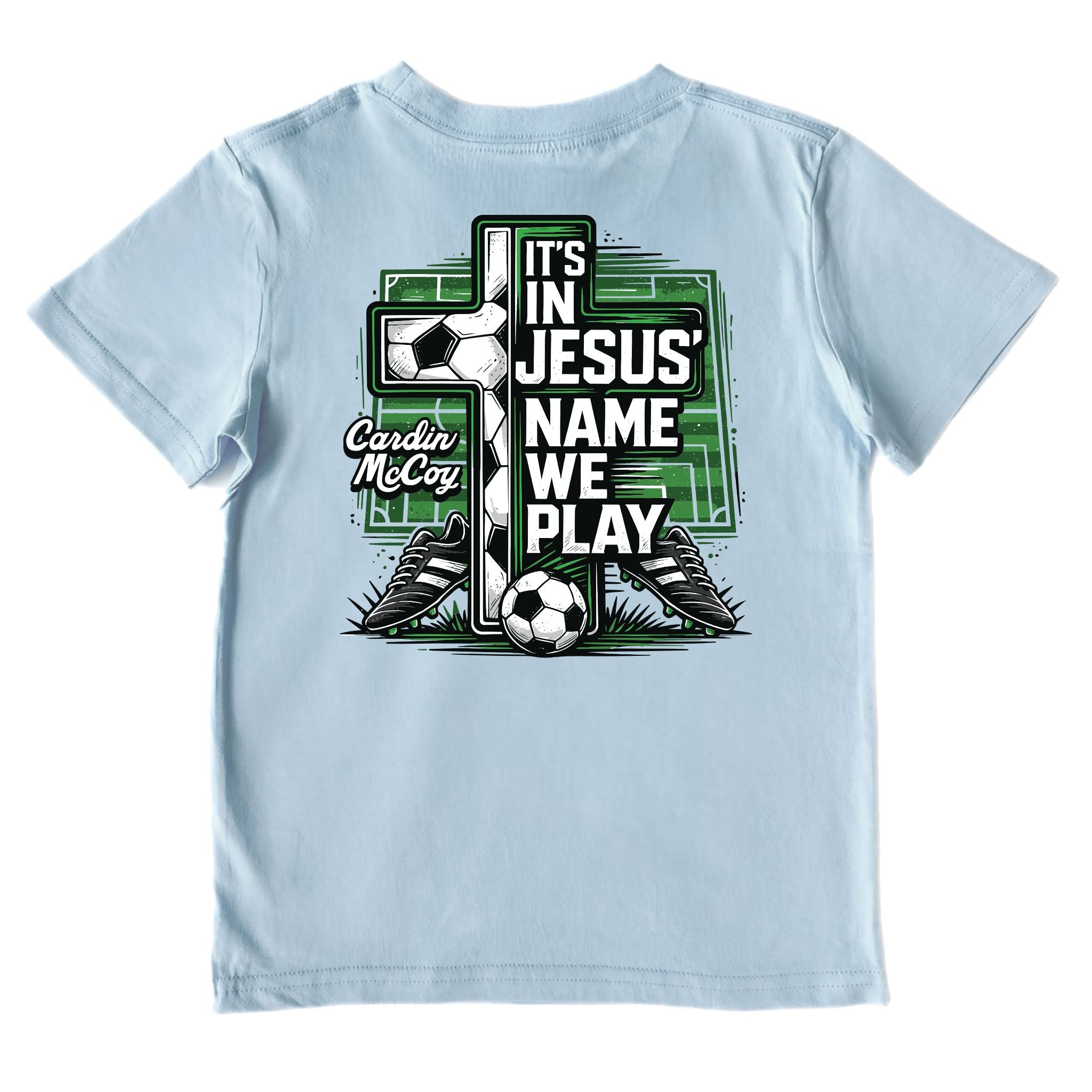 Kids' In Jesus Name Soccer Performance Short-Sleeve Tee Short Sleeve T-Shirt Cardin McCoy Blue Sky XXS (2/3) Performance