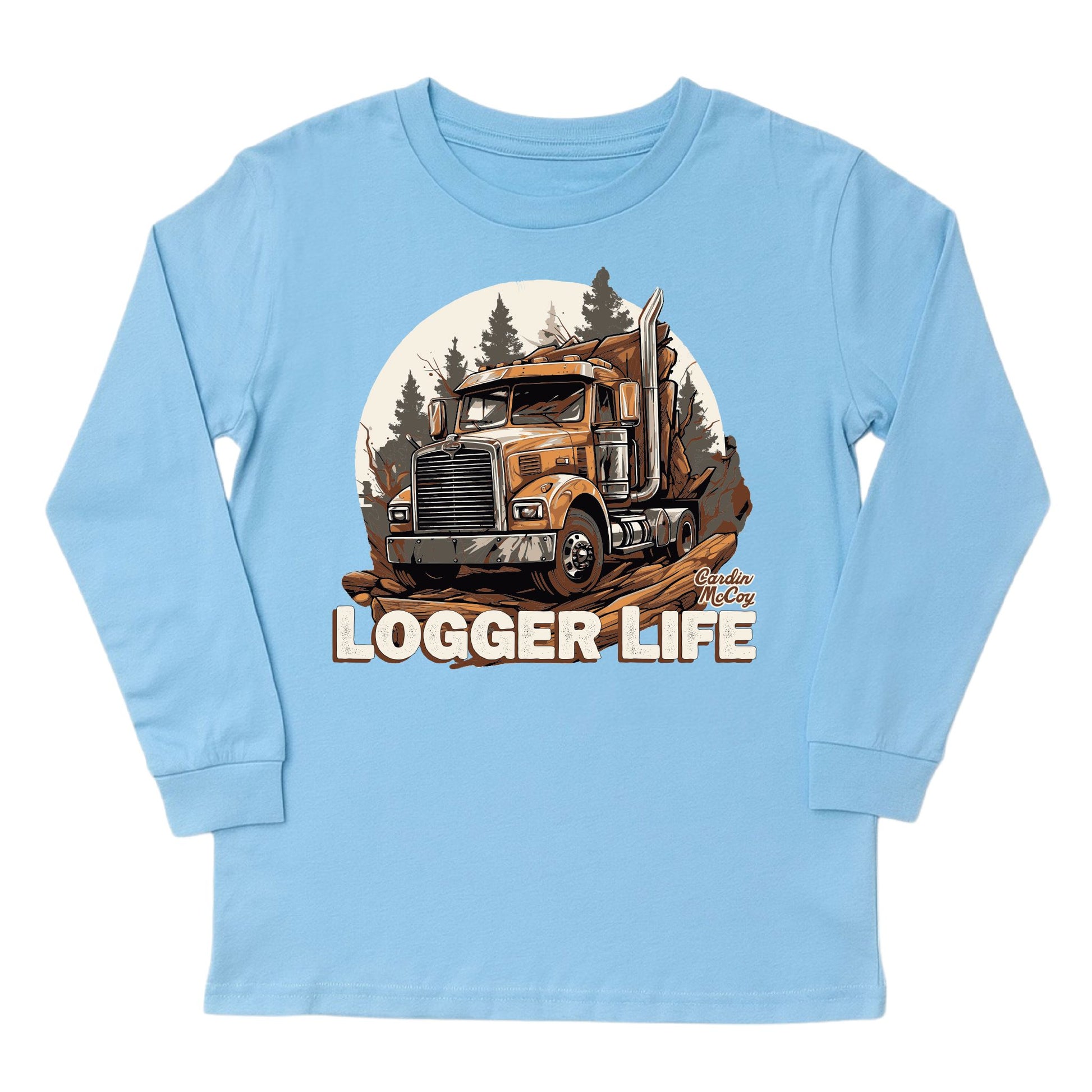 Kids' Logger Life Front Long-Sleeve Tee Long Sleeve T-Shirt Cardin McCoy Light Blue XXS (2/3) No Pocket