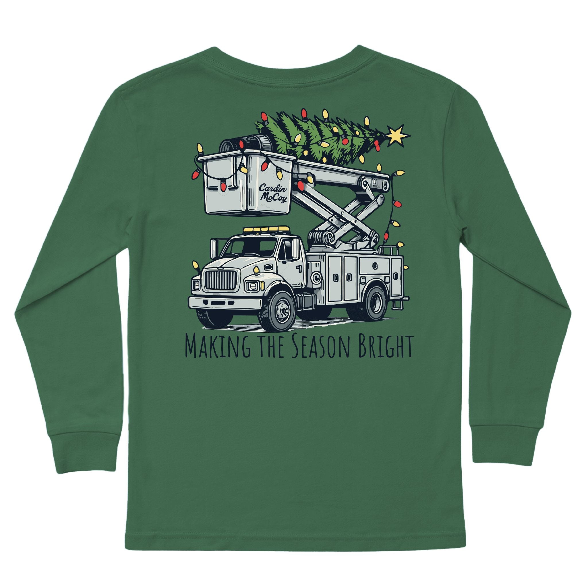 Kids' Making The Season Bright Long-Sleeve Tee Long Sleeve T-Shirt Cardin McCoy Dark Olive XXS (2/3) Pocket