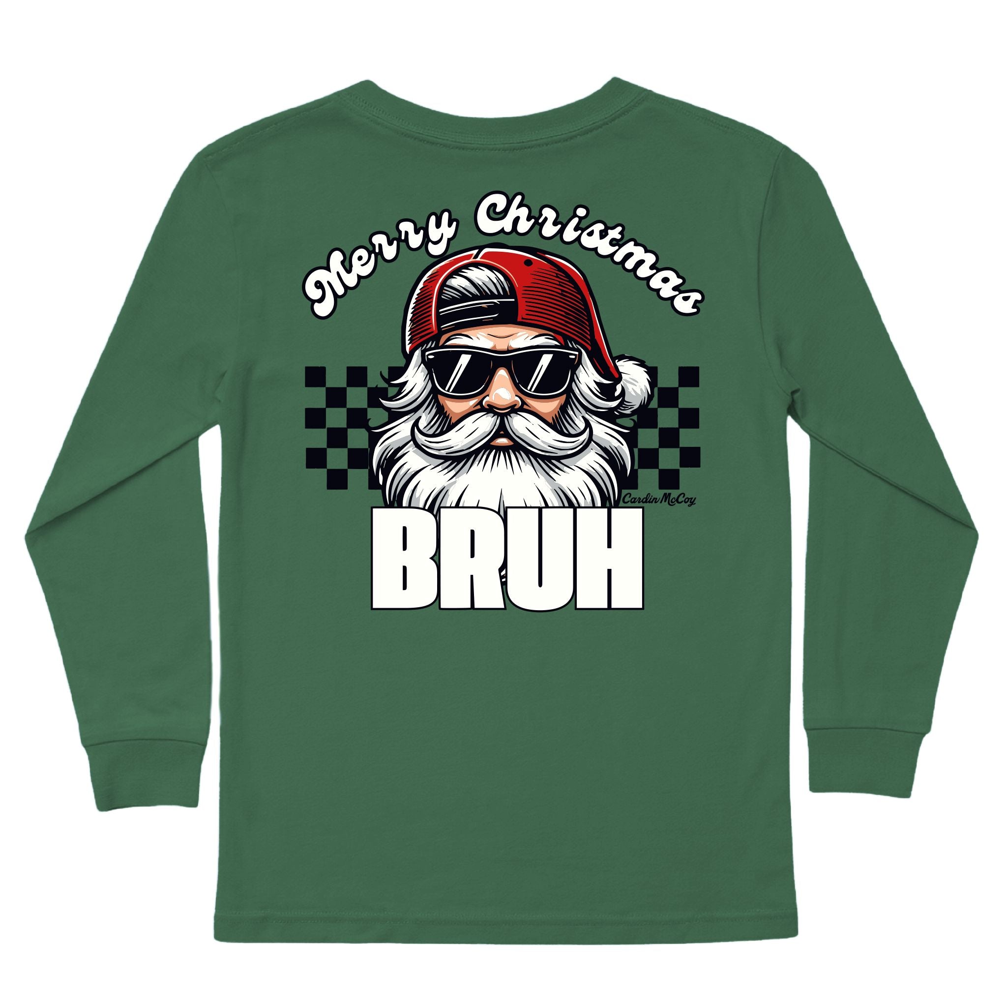 Kids' Merry Christmas Bruh Long-Sleeve Tee Long Sleeve T-Shirt Cardin McCoy Dark Olive XXS (2/3) Pocket