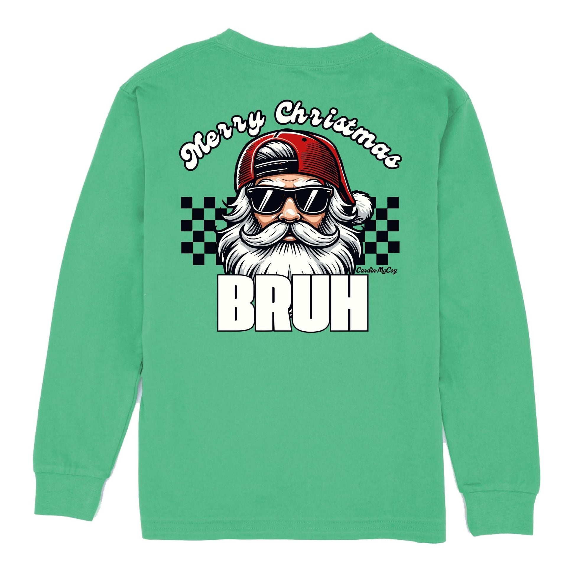 Kids' Merry Christmas Bruh Long-Sleeve Tee Long Sleeve T-Shirt Cardin McCoy Green XXS (2/3) Pocket
