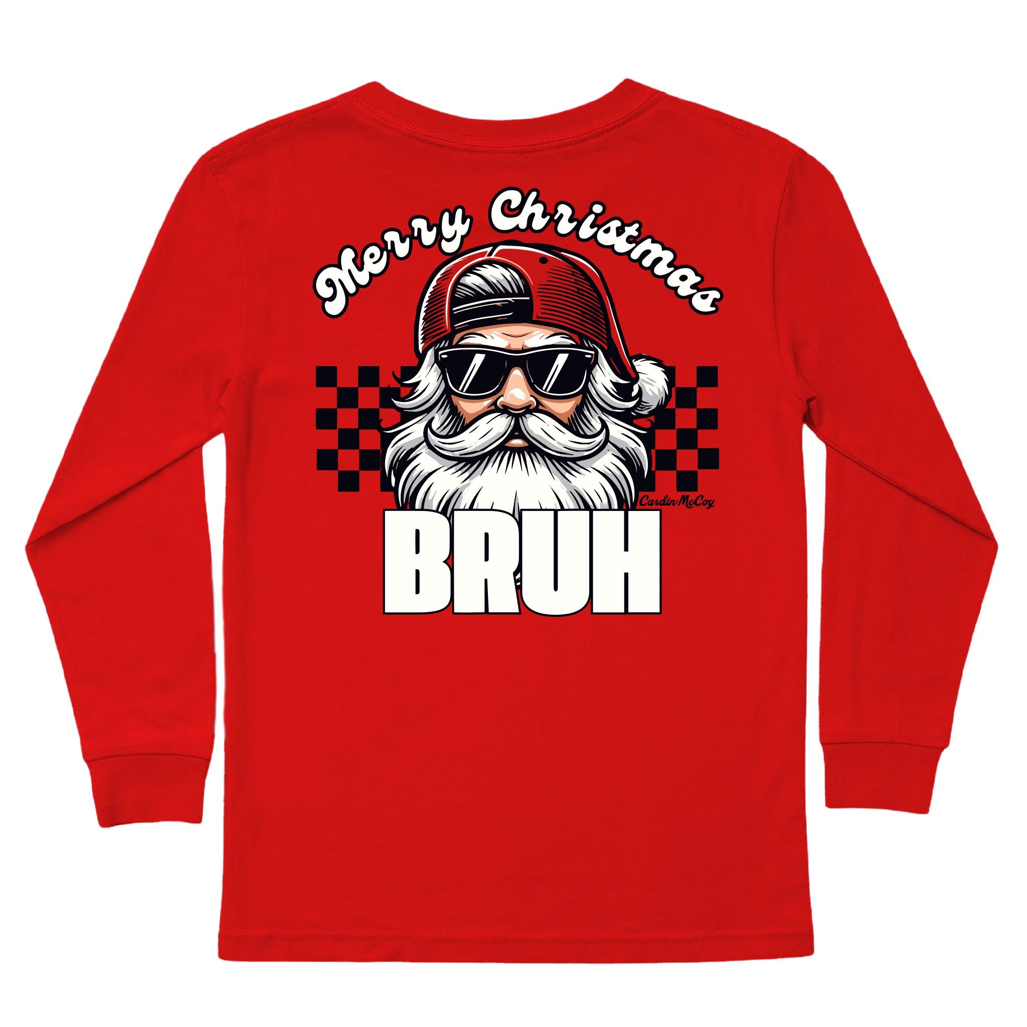 Kids' Merry Christmas Bruh Long-Sleeve Tee Long Sleeve T-Shirt Cardin McCoy Red XXS (2/3) Pocket