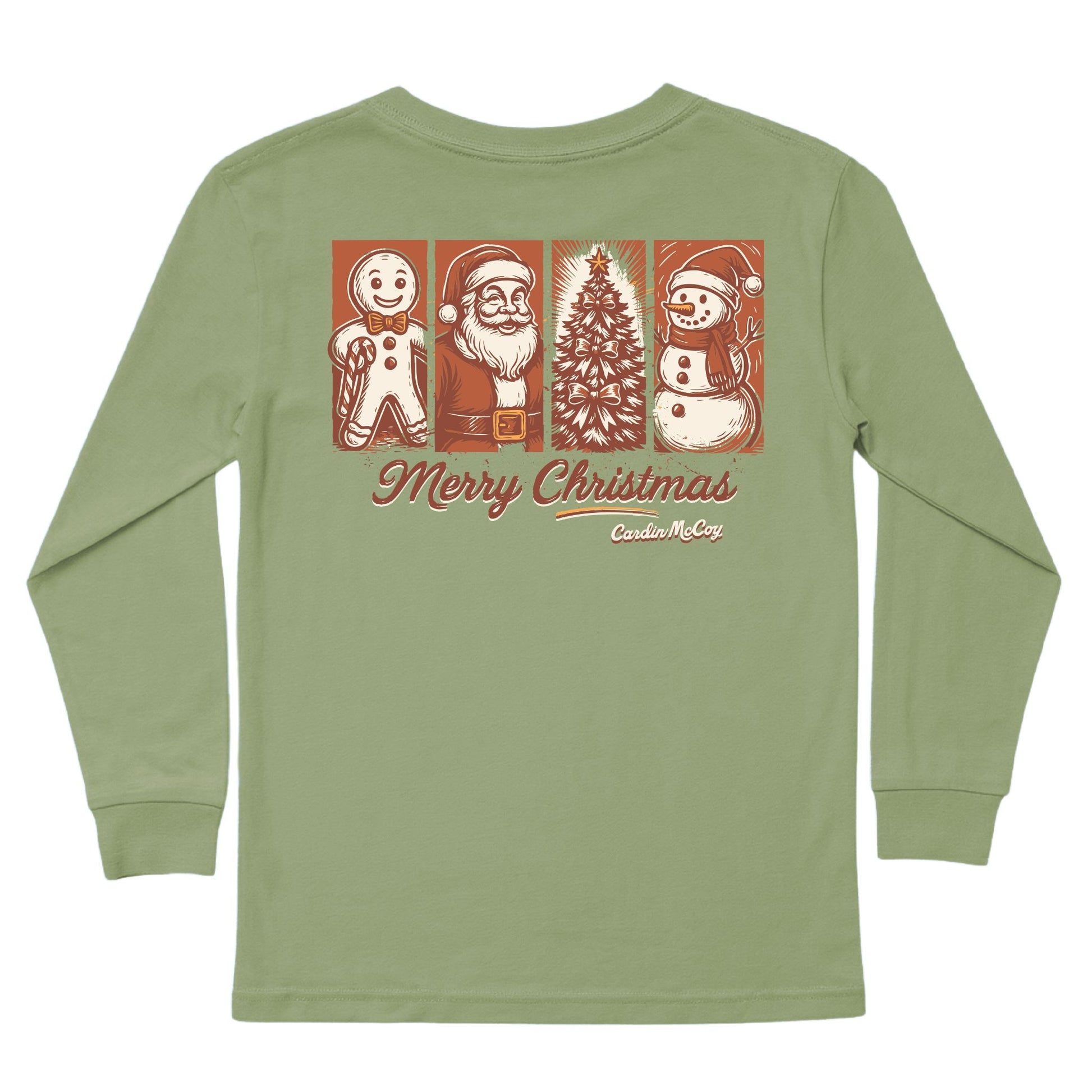 Kids' Merry Christmas Grid Long-Sleeve Tee Long Sleeve T-Shirt Cardin McCoy Light Olive XXS (2/3) Pocket