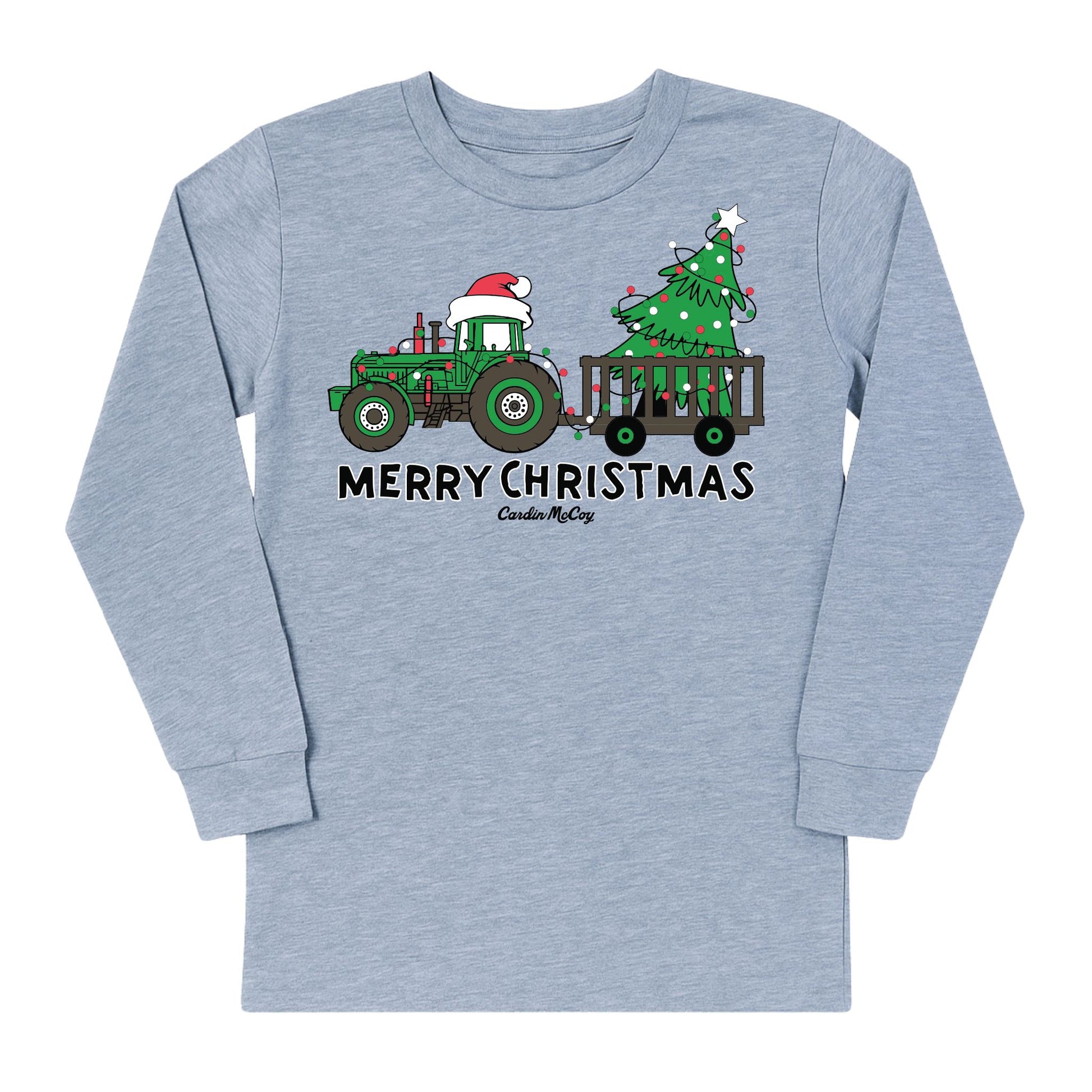 Kids' Merry Christmas Tractor Front Long-Sleeve Tee Long Sleeve T-Shirt Cardin McCoy Heather Gray XXS (2/3) No Pocket