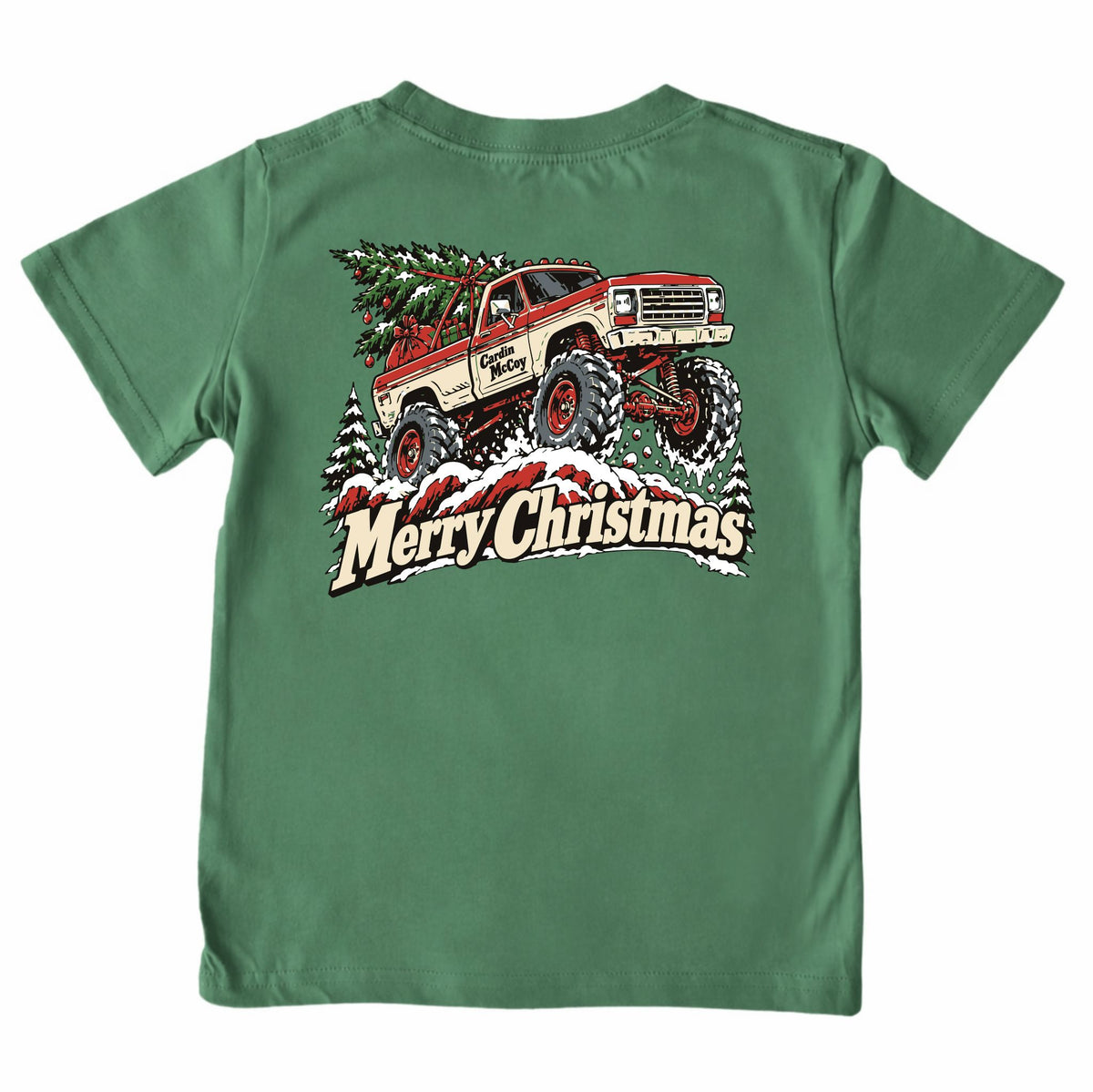 Kids' Merry Christmas Truck Short-Sleeve Tee Short Sleeve T-Shirt Cardin McCoy Dark Olive XXS (2/3) Pocket