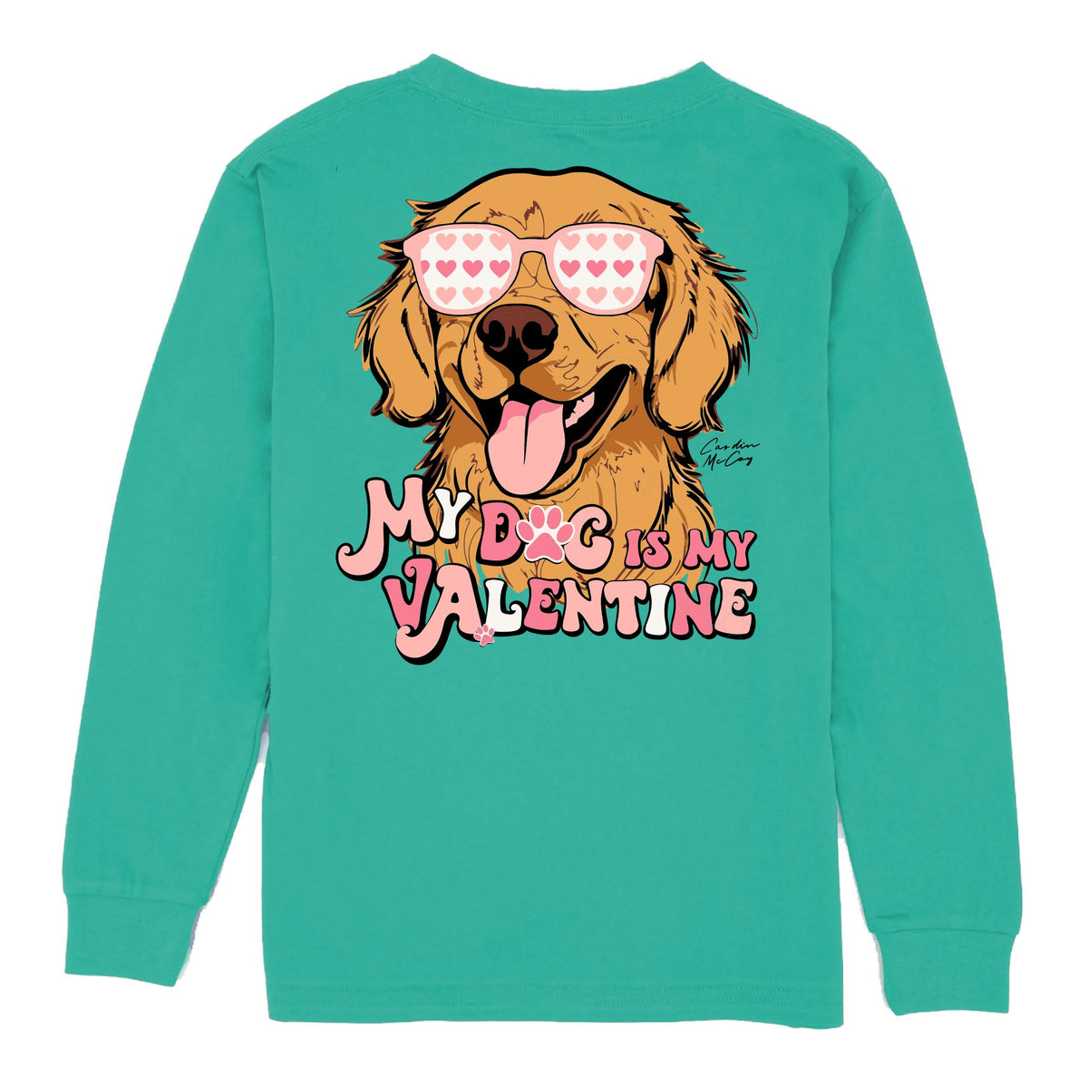 Kids' My Dog is My Valentine Long Sleeve Pocket Tee Long Sleeve T-Shirt Cardin McCoy Teal XXS (2/3) 