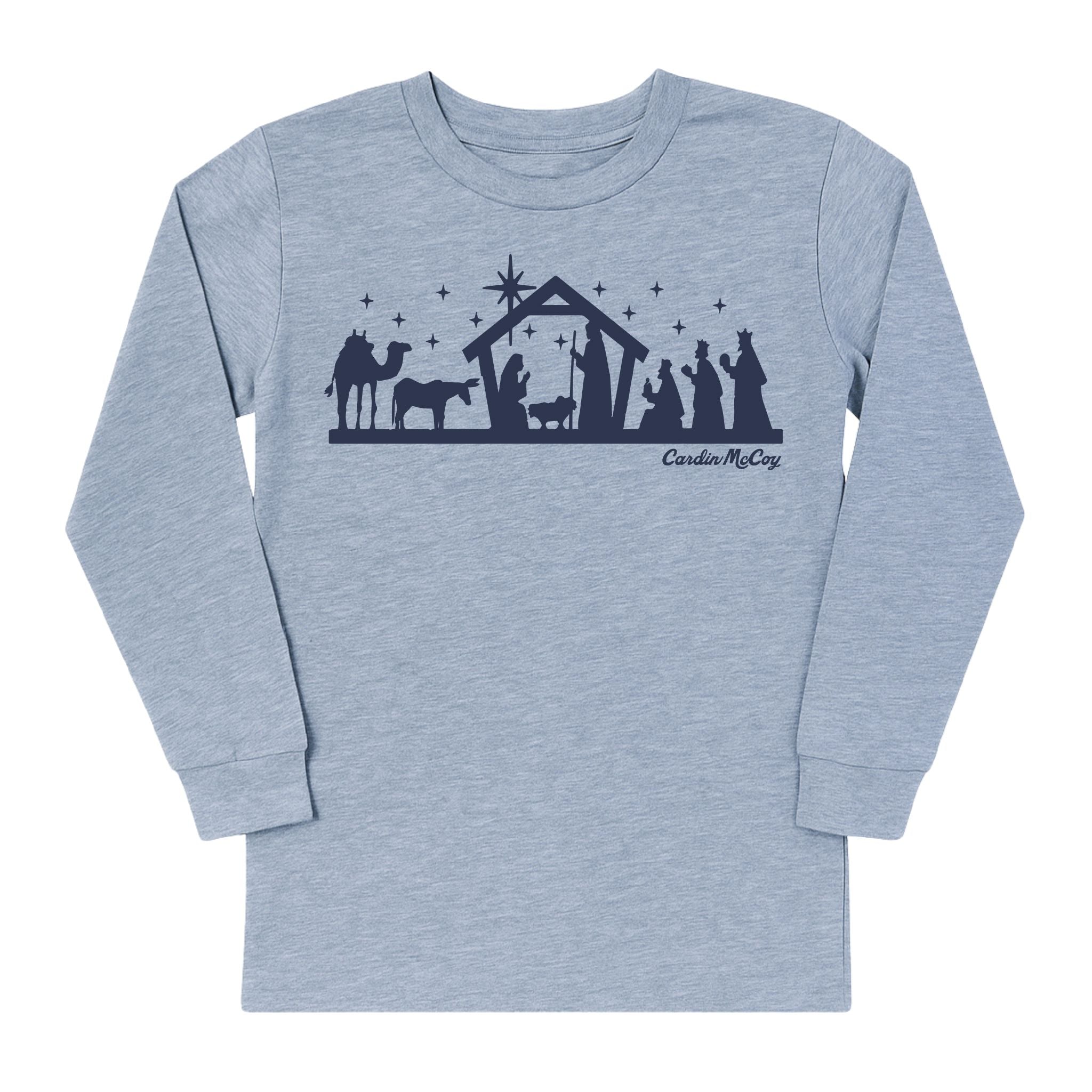Kids' Nativity Sketch Front Long-Sleeve Tee Long Sleeve T-Shirt Cardin McCoy Heather Gray XXS (2/3) No Pocket
