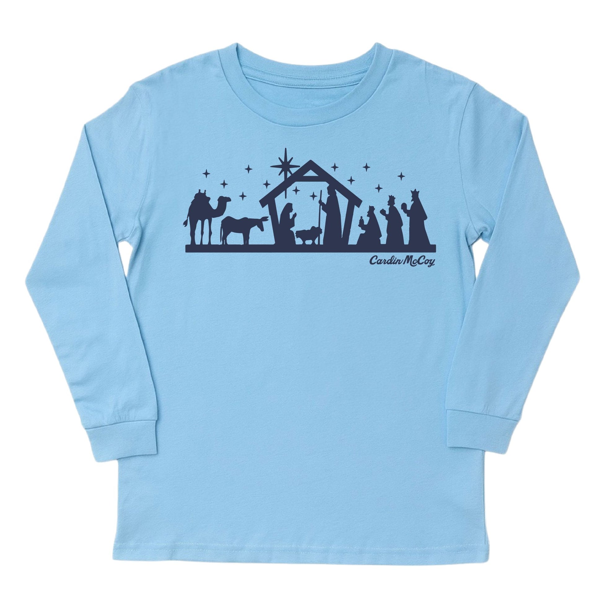 Kids' Nativity Sketch Front Long-Sleeve Tee Long Sleeve T-Shirt Cardin McCoy Light Blue XXS (2/3) No Pocket