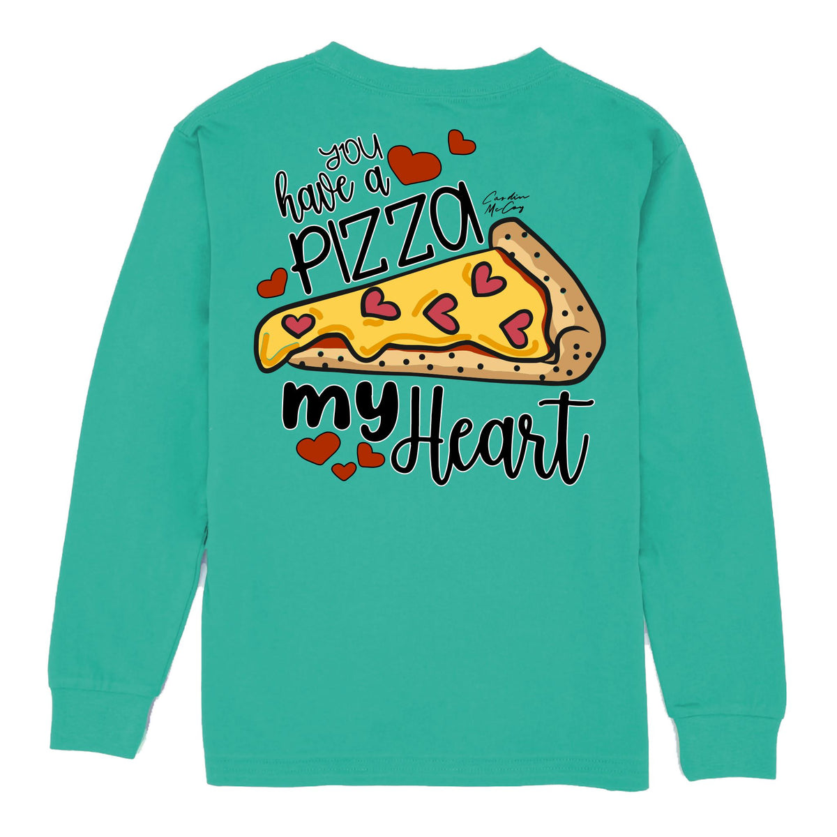 Kids' Pizza My Heart Long Sleeve Pocket Tee Long Sleeve T-Shirt Cardin McCoy Teal XXS (2/3) 