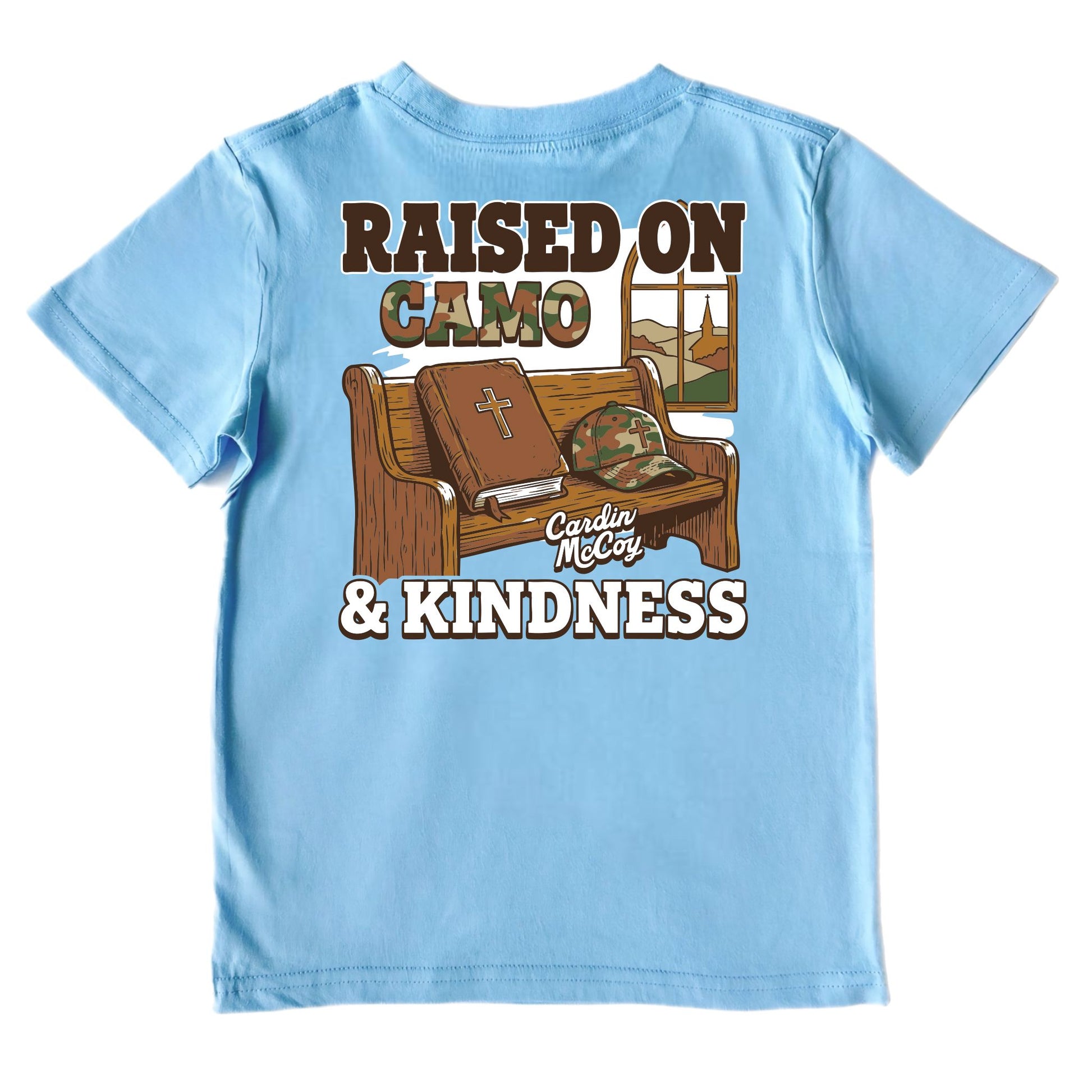 Kids' Raised on Camo and Kindness Short-Sleeve Tee Short Sleeve T-Shirt Cardin McCoy Light Blue XXS (2/3) Pocket