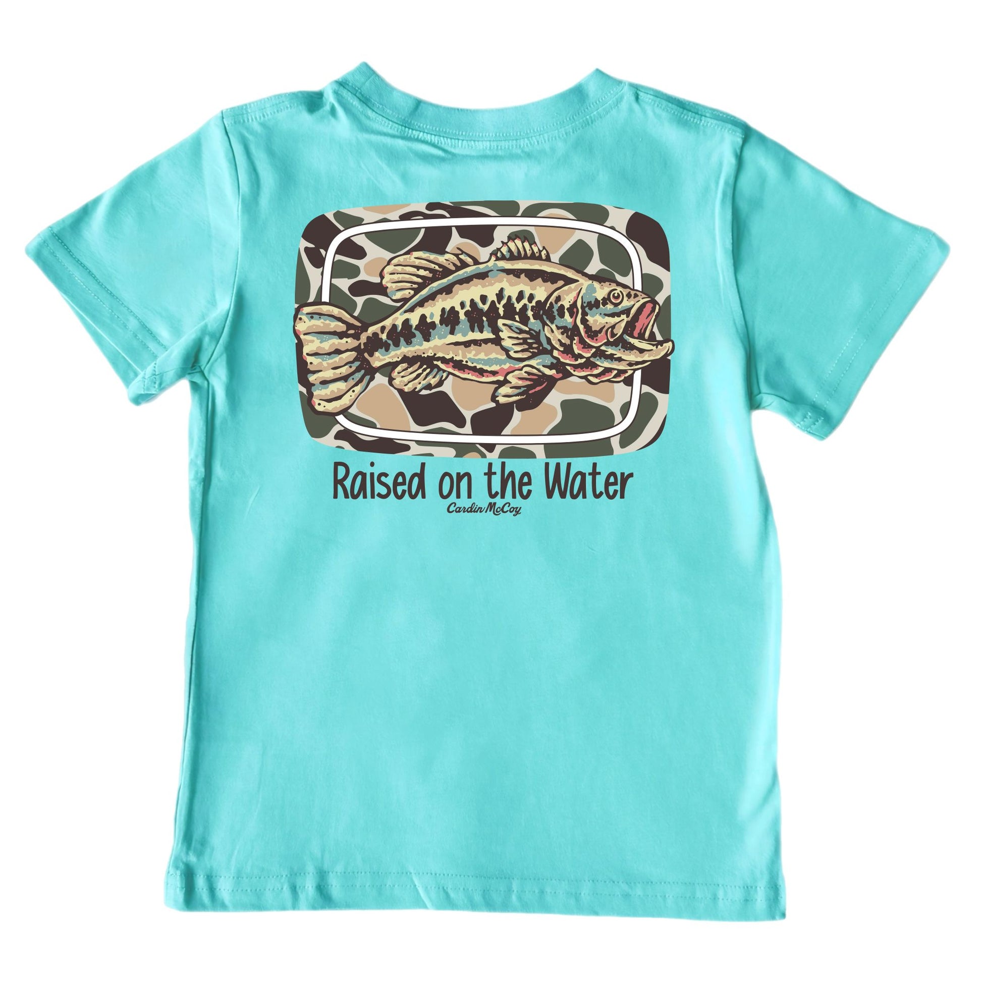 Kids' Raised on the Water Fish Short-Sleeve Tee Short Sleeve T-Shirt Cardin McCoy Teal XXS (2/3) Pocket