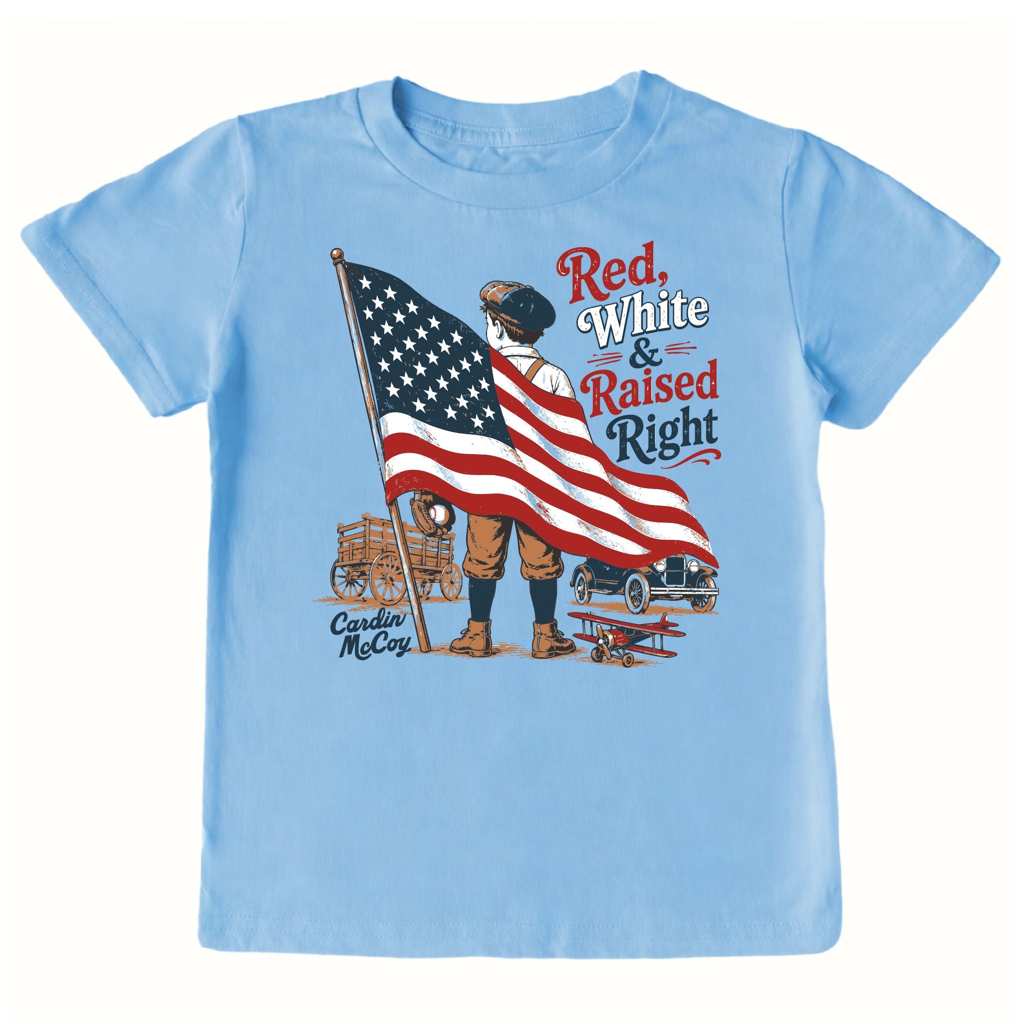 Kids' Red, White & Raised Right Front Design Short-Sleeve Tee Short Sleeve T-Shirt Cardin McCoy Light Blue XXS (2/3) Front
