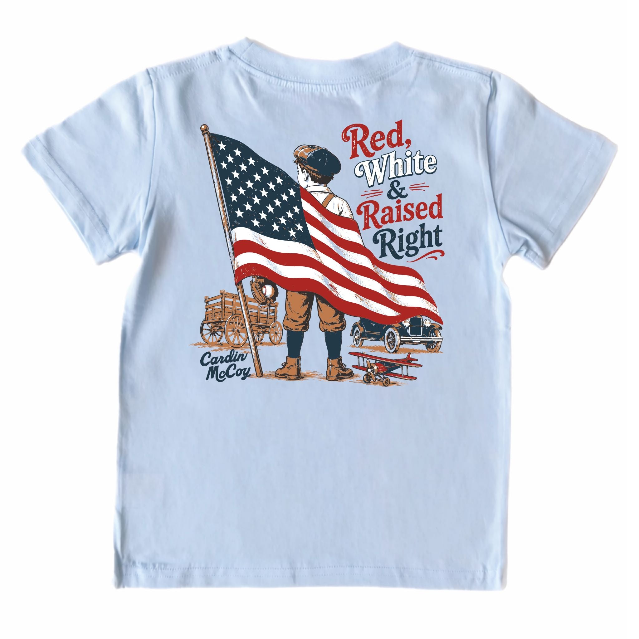Kids' Red, White & Raised Right Short-Sleeve Tee Short Sleeve T-Shirt Cardin McCoy Cool Blue XXS (2/3) Pocket
