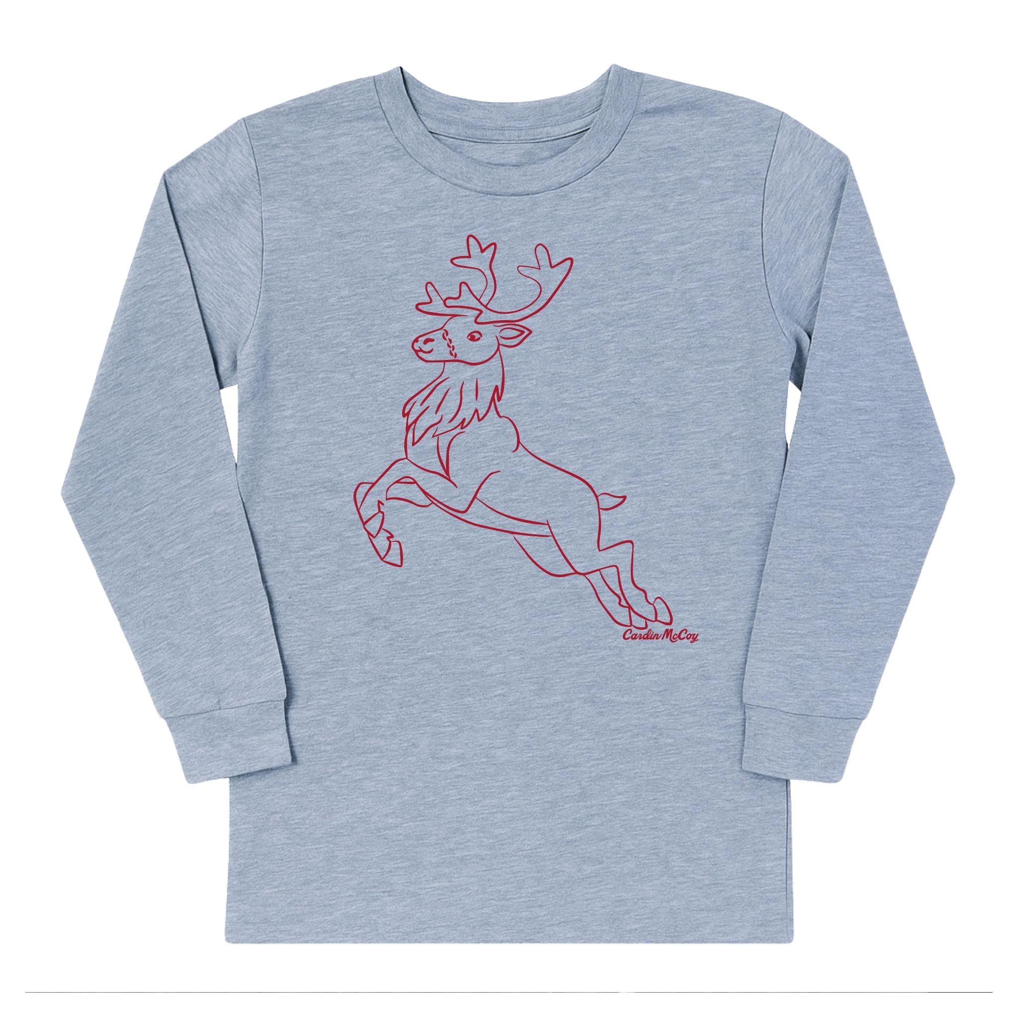 Kids' Reindeer Sketch Front Long-Sleeve Tee Long Sleeve T-Shirt Cardin McCoy Heather Gray XXS (2/3) No Pocket