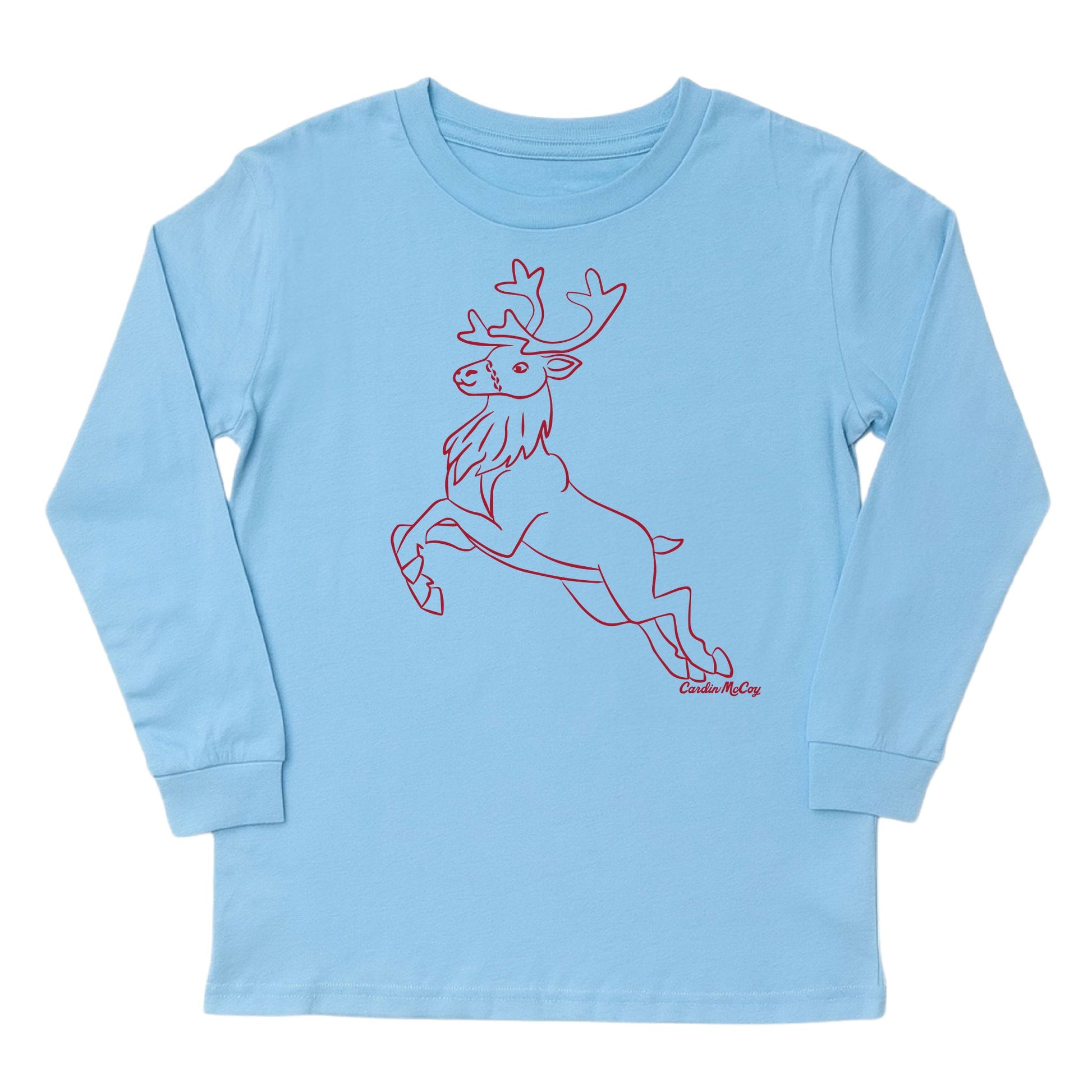 Kids' Reindeer Sketch Front Long-Sleeve Tee Long Sleeve T-Shirt Cardin McCoy Light Blue XXS (2/3) No Pocket