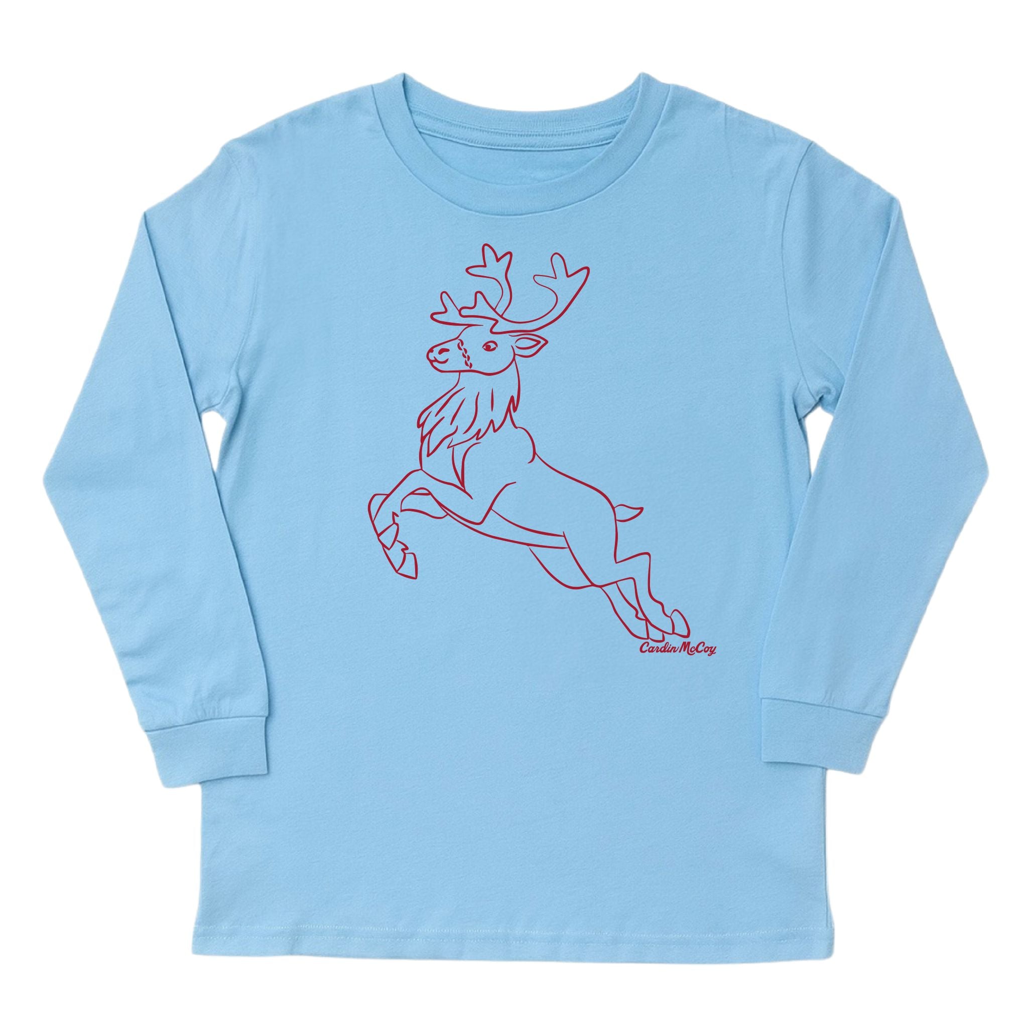 Kids' Reindeer Sketch Front Long-Sleeve Tee Long Sleeve T-Shirt Cardin McCoy Light Blue XXS (2/3) No Pocket