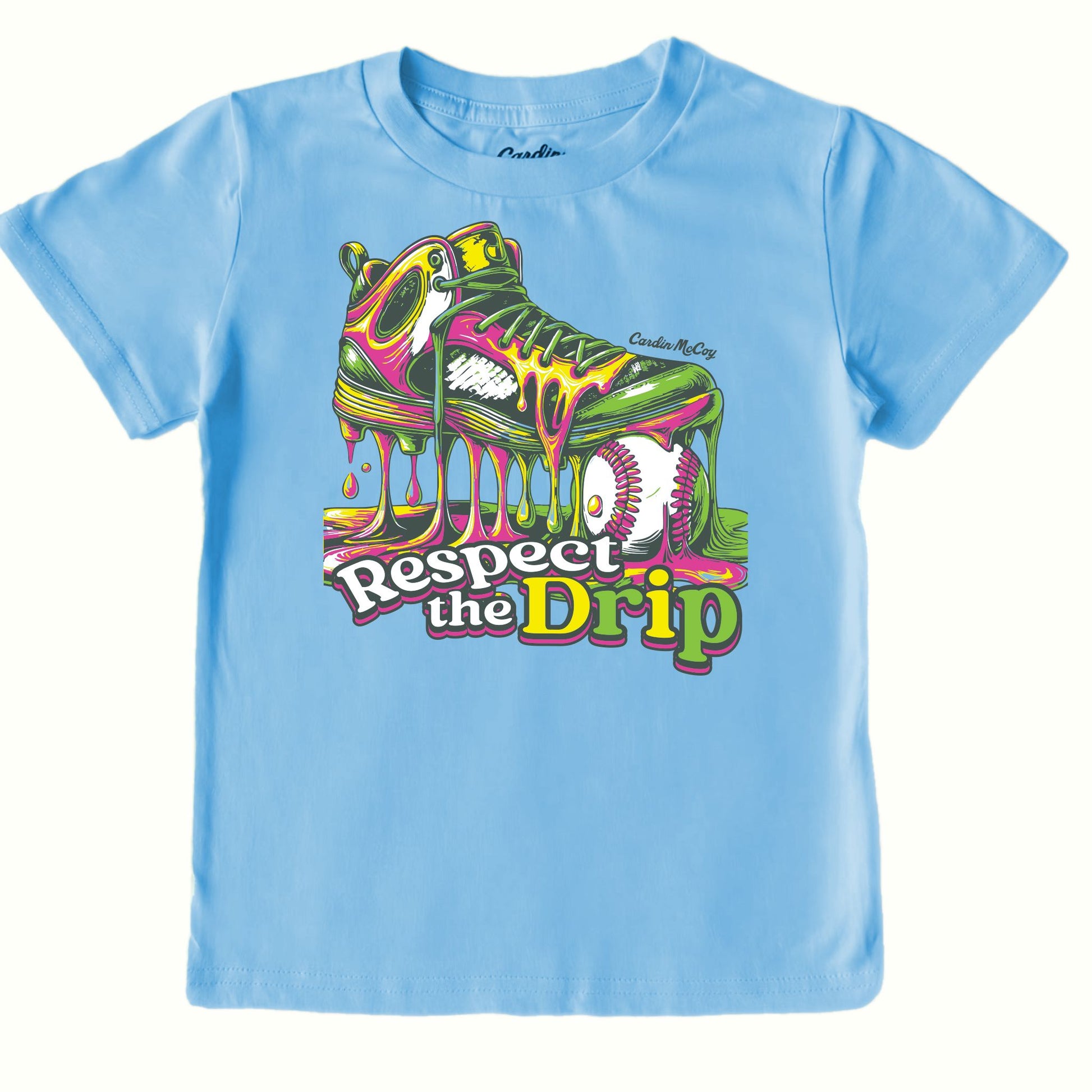Kids' Respect The Drip Baseball Front Short-Sleeve Tee Short Sleeve T-Shirt Cardin McCoy Light Blue XXS (2/3) No Pocket