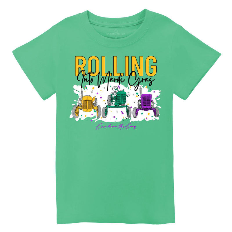 Kids' Rolling Into Mardi Gras Front Short Sleeve Pocket Tee Short Sleeve T-Shirt Cardin McCoy Green XXS (2/3) 