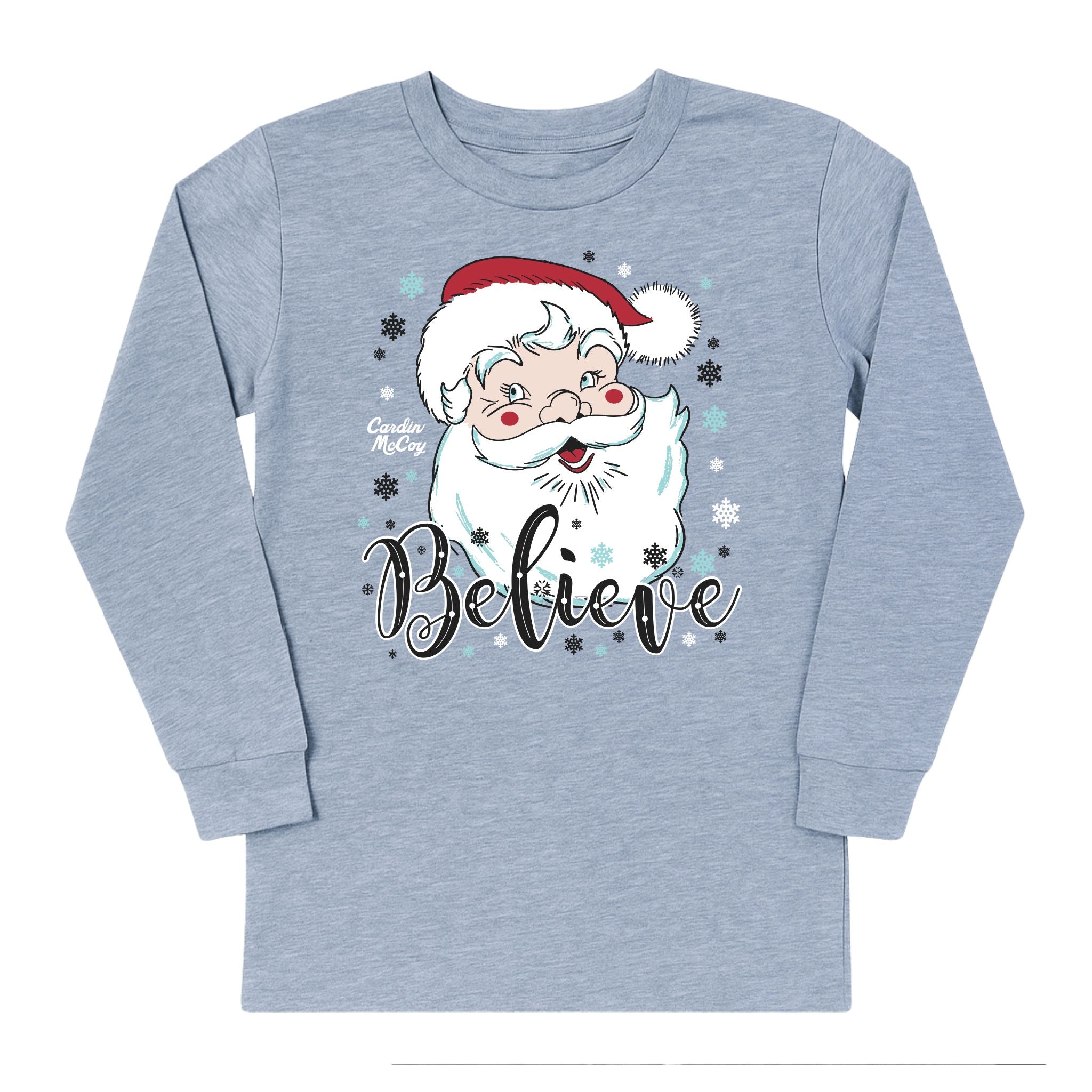 Kids' Santa Believe Front Long-Sleeve Tee Long Sleeve T-Shirt Cardin McCoy Heather Gray XXS (2/3) No Pocket