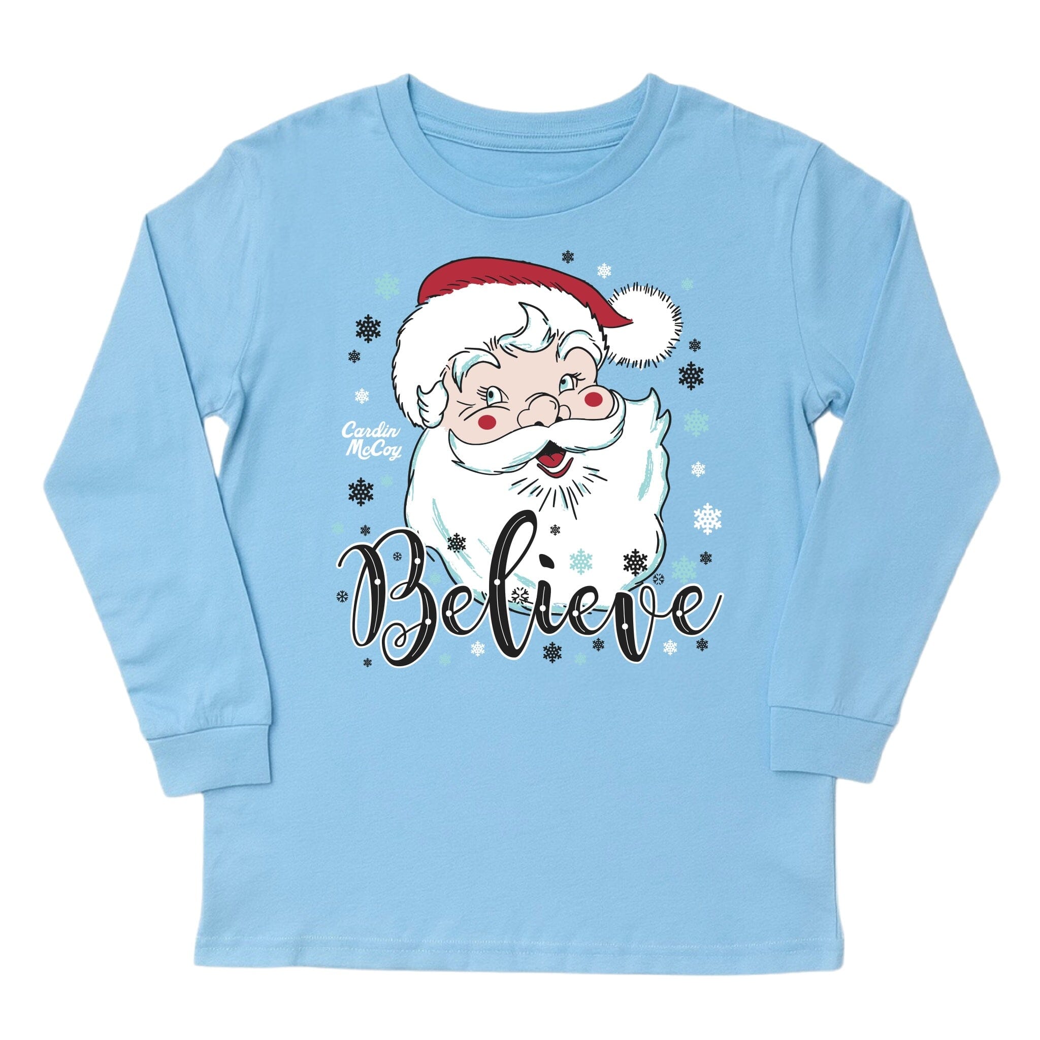 Kids' Santa Believe Front Long-Sleeve Tee Long Sleeve T-Shirt Cardin McCoy Light Blue XXS (2/3) Front