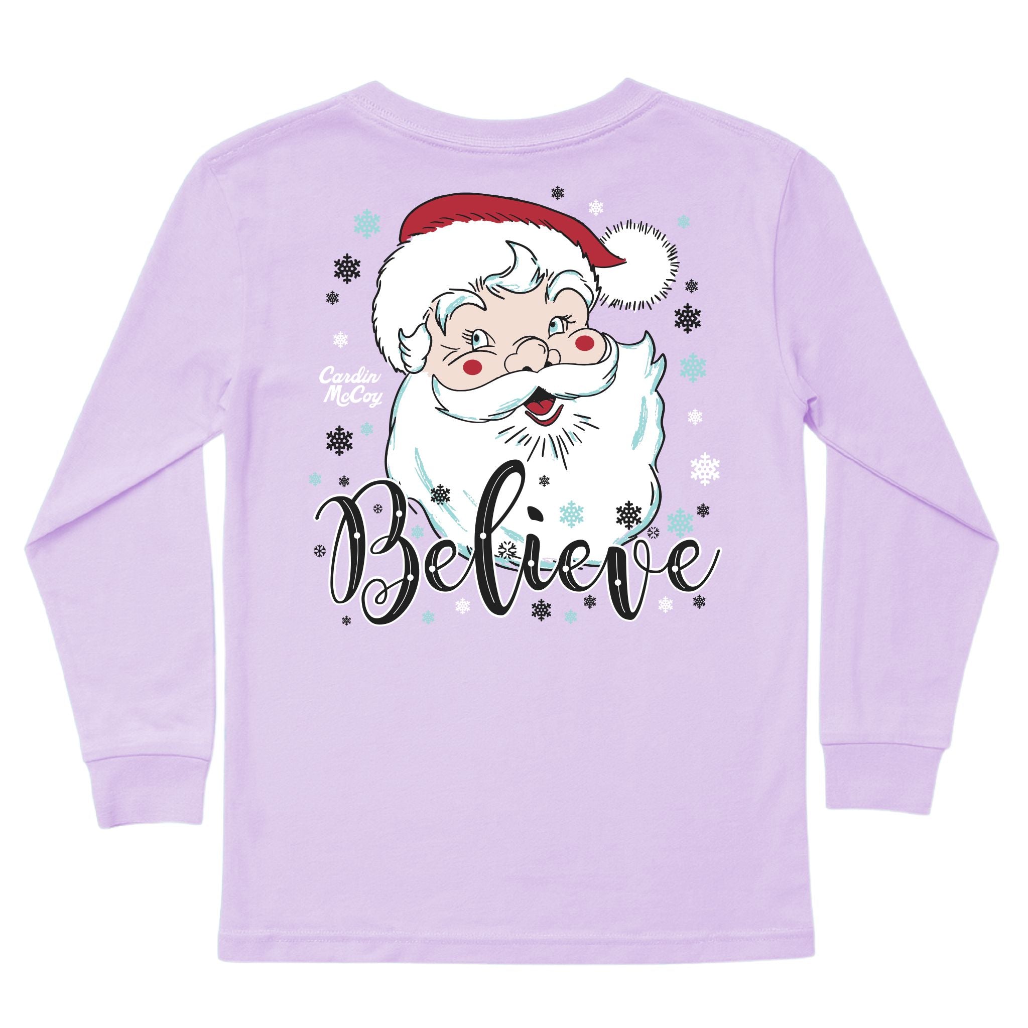 Kids' Santa Believe Long-Sleeve Tee Long Sleeve T-Shirt Cardin McCoy Lavender XXS (2/3) Pocket