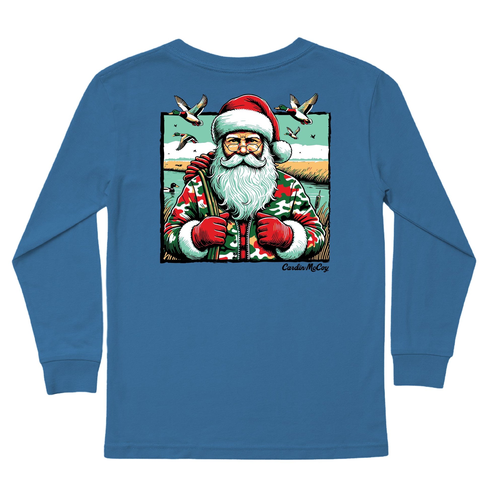 Kids' Santa Duck Hunter Long-Sleeve Tee Long Sleeve T-Shirt Cardin McCoy Blue XXS (2/3) Pocket