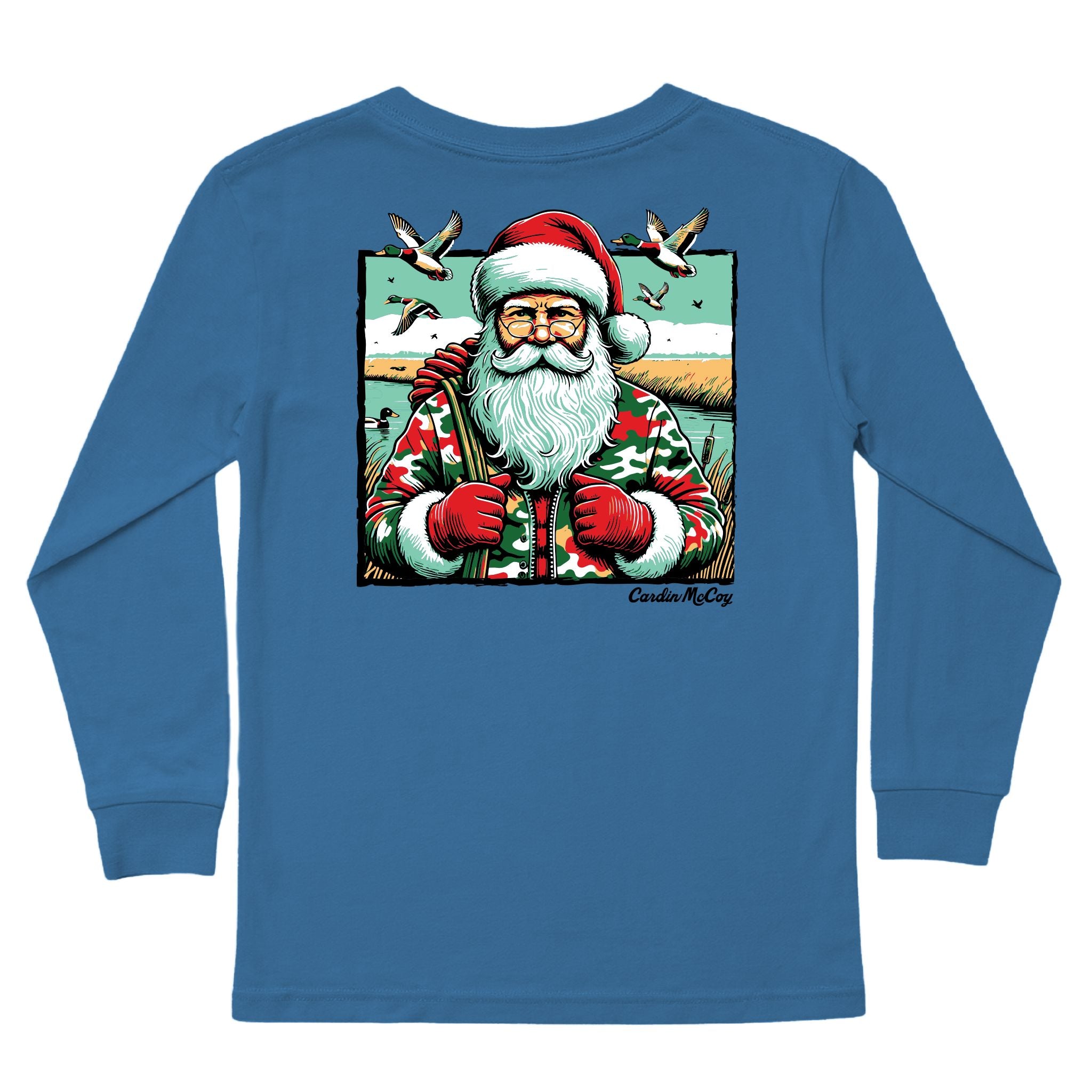 Kids' Santa Duck Hunter Long-Sleeve Tee Long Sleeve T-Shirt Cardin McCoy Blue XXS (2/3) Pocket