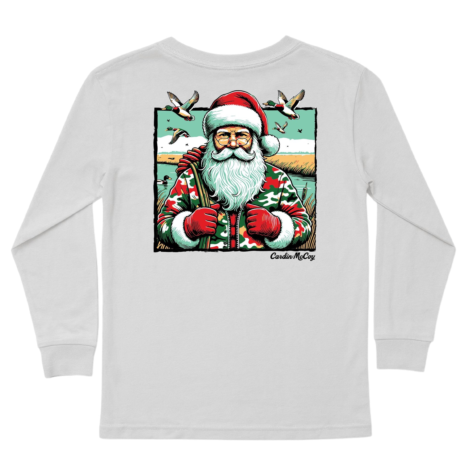 Kids' Santa Duck Hunter Long-Sleeve Tee Long Sleeve T-Shirt Cardin McCoy Ice Gray XXS (2/3) Pocket