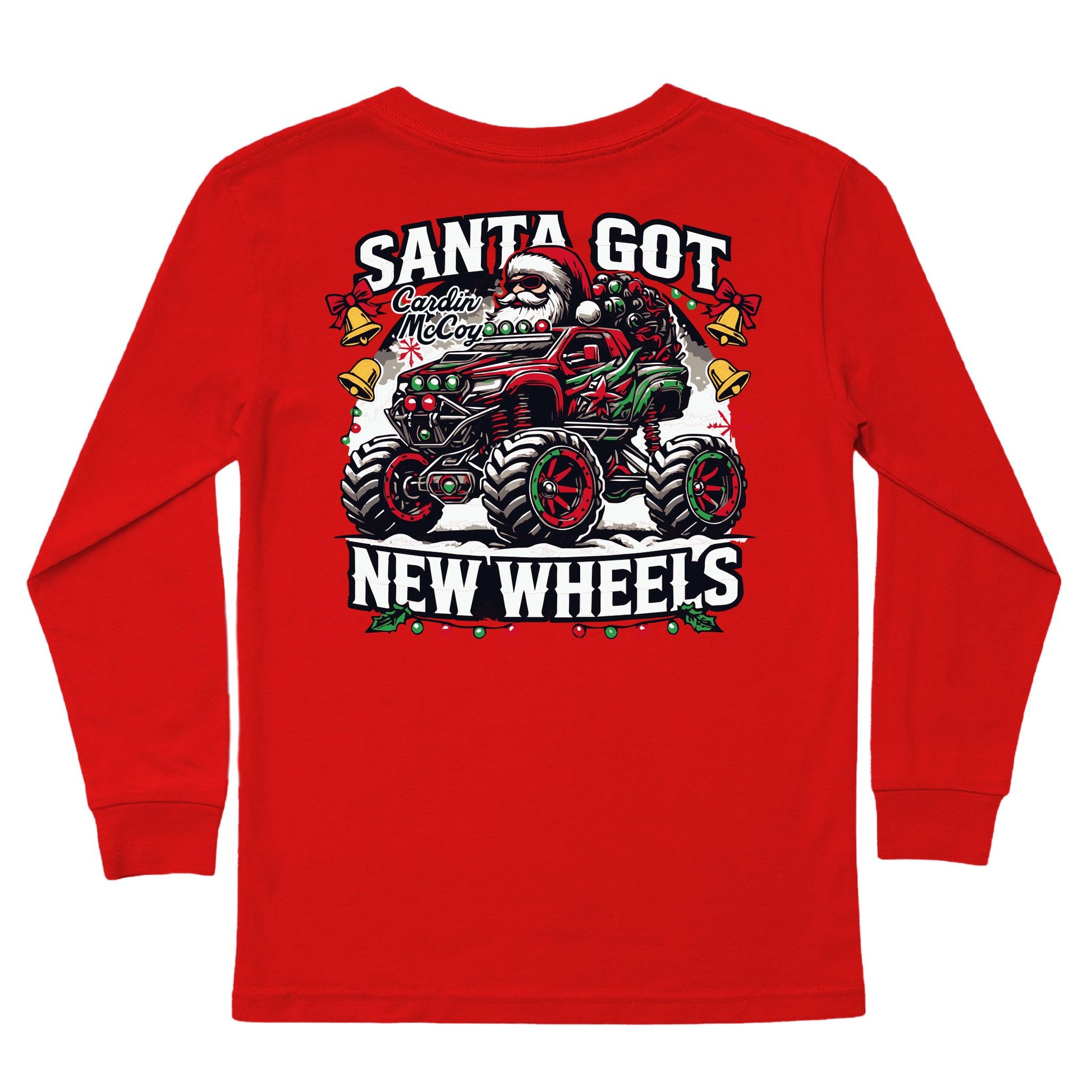 Kids' Santa Got New Wheels Long-Sleeve Tee Long Sleeve T-Shirt Cardin McCoy Red XXS (2/3) Pocket
