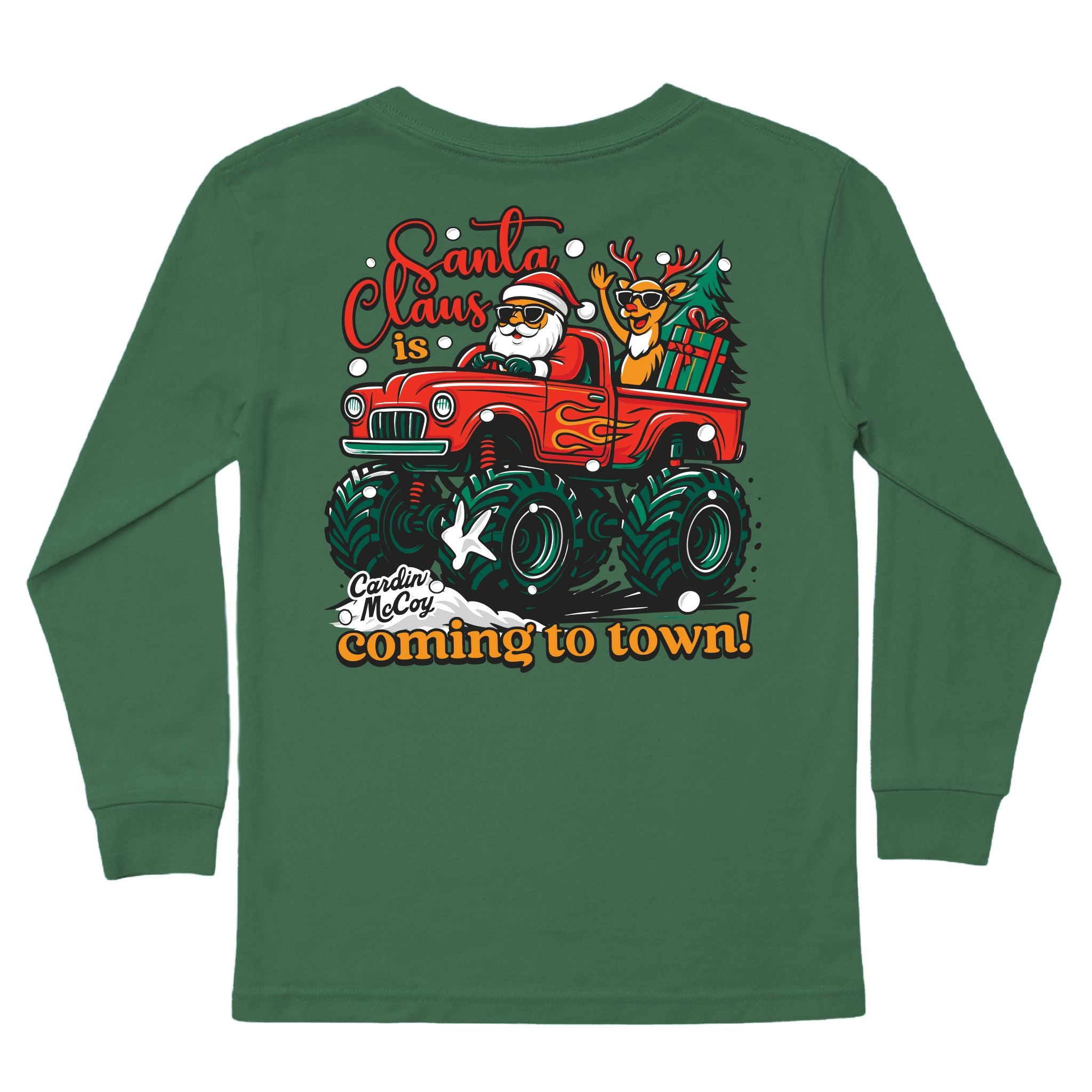 Kids' Santa Monster Truck Long-Sleeve Tee Long Sleeve T-Shirt Cardin McCoy Dark Olive XXS (2/3) Pocket
