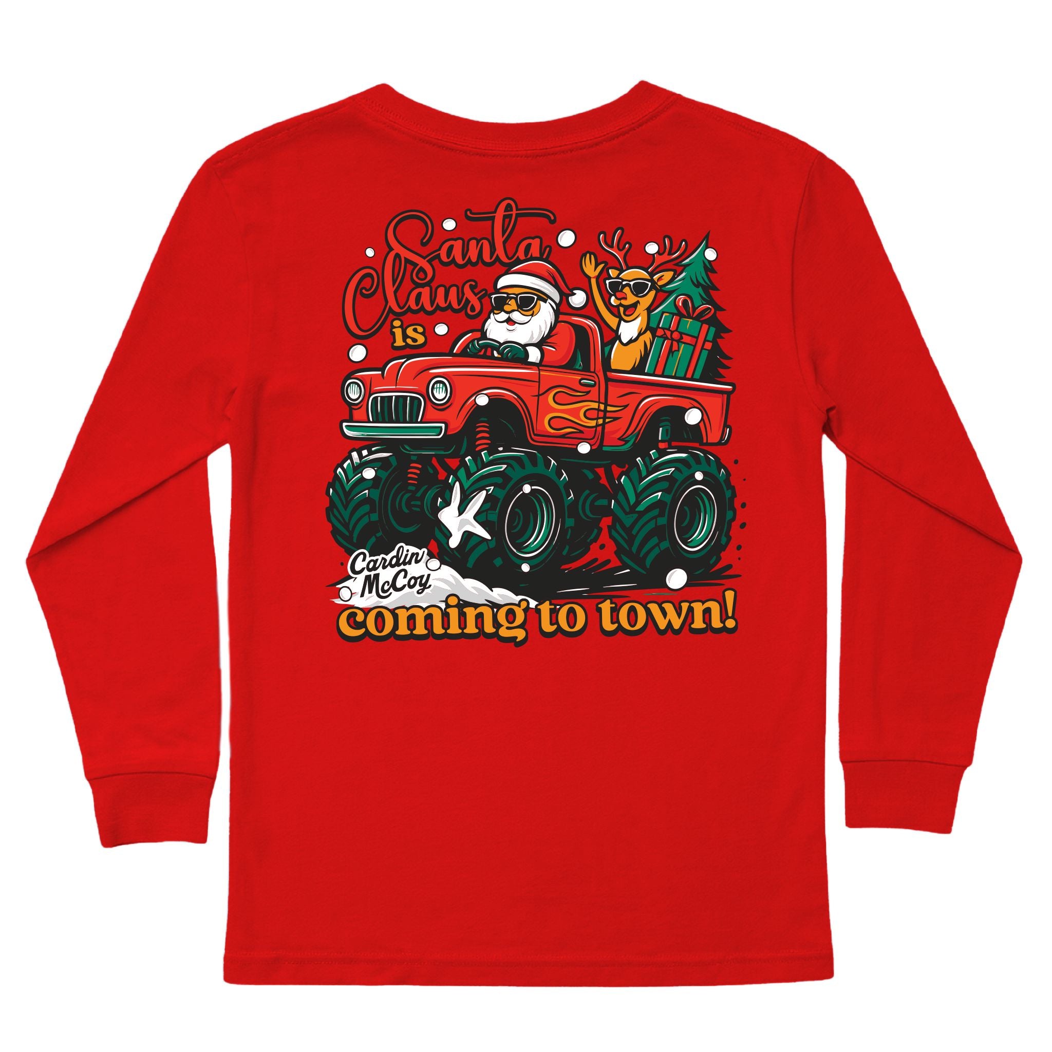 Kids' Santa Monster Truck Long-Sleeve Tee Long Sleeve T-Shirt Cardin McCoy Red XXS (2/3) Pocket