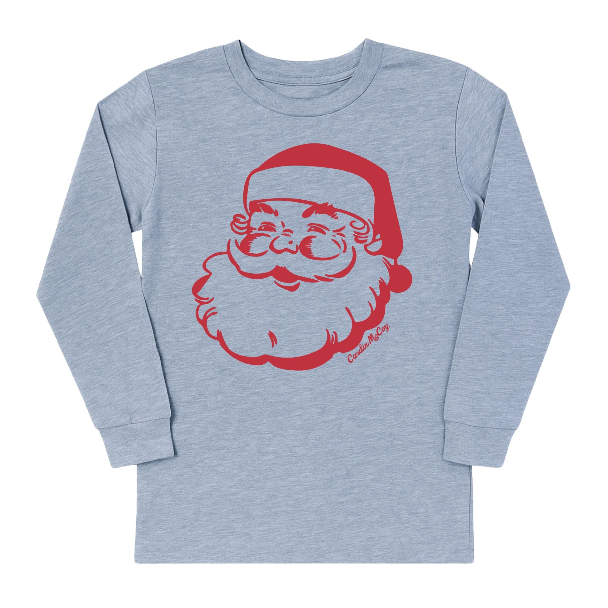 Kids' Santa Sketch Front Long-Sleeve Tee Long Sleeve T-Shirt Cardin McCoy Heather Gray XXS (2/3) No Pocket