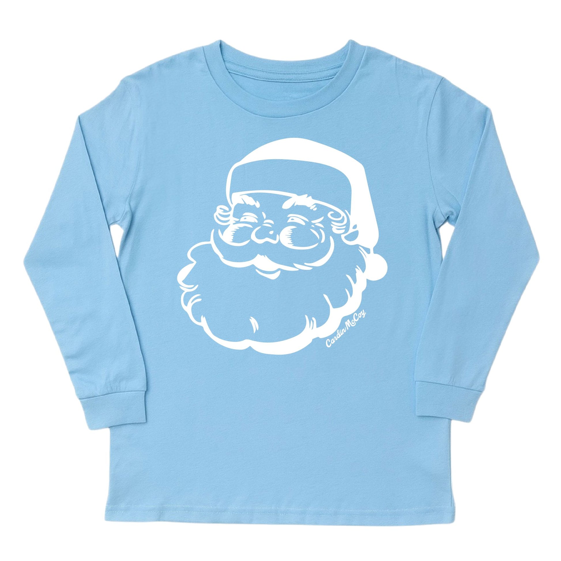 Kids' Santa Sketch White Front Long-Sleeve Tee Long Sleeve T-Shirt Cardin McCoy Light Blue XXS (2/3) No Pocket