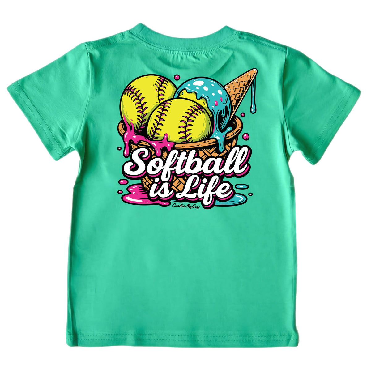 Kids' Softball is Life Short-Sleeve Tee Short Sleeve T-Shirt Cardin McCoy Green XXS (2/3) Pocket