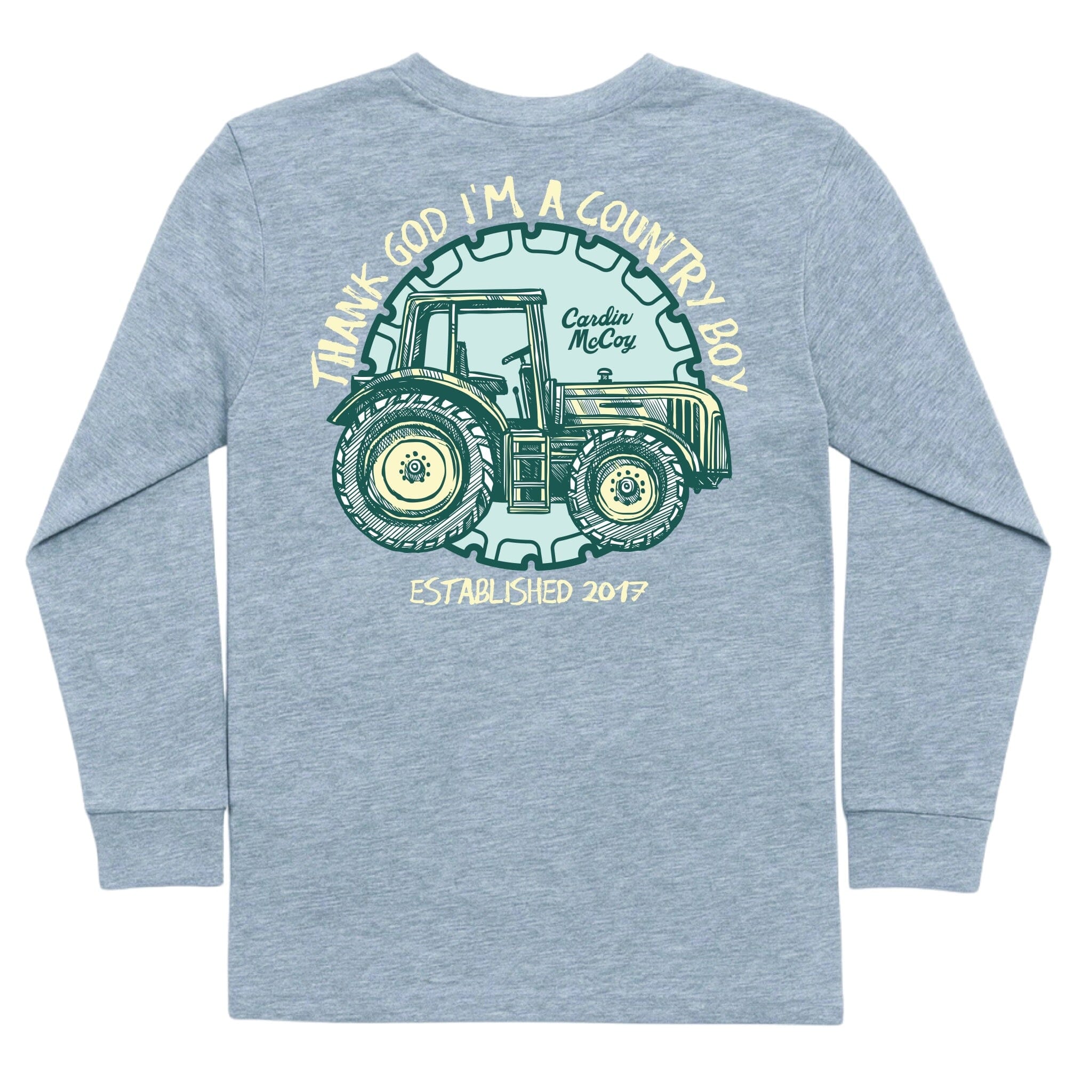 Kids' Thank God Im A Country Boy Long-Sleeve Tee Long Sleeve T-Shirt Cardin McCoy Heather Gray XXS (2/3) Pocket