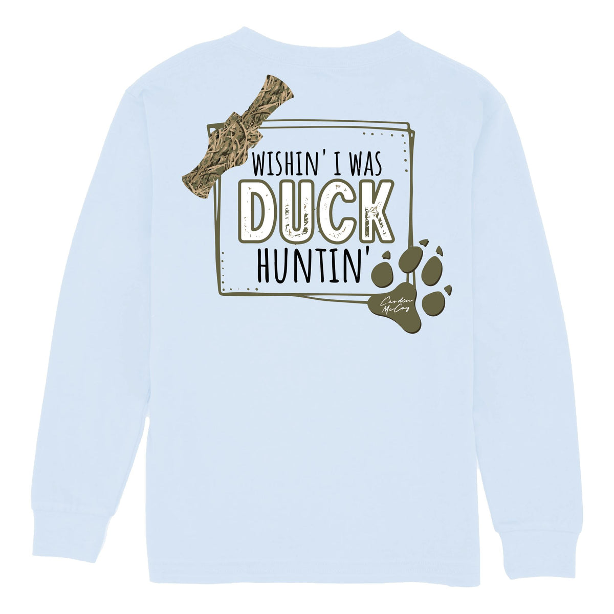Kids' Wishin' I Was Duck Huntin' Long Sleeve Pocket Tee Long Sleeve T-Shirt Cardin McCoy Cool Blue XXS (2/3) 