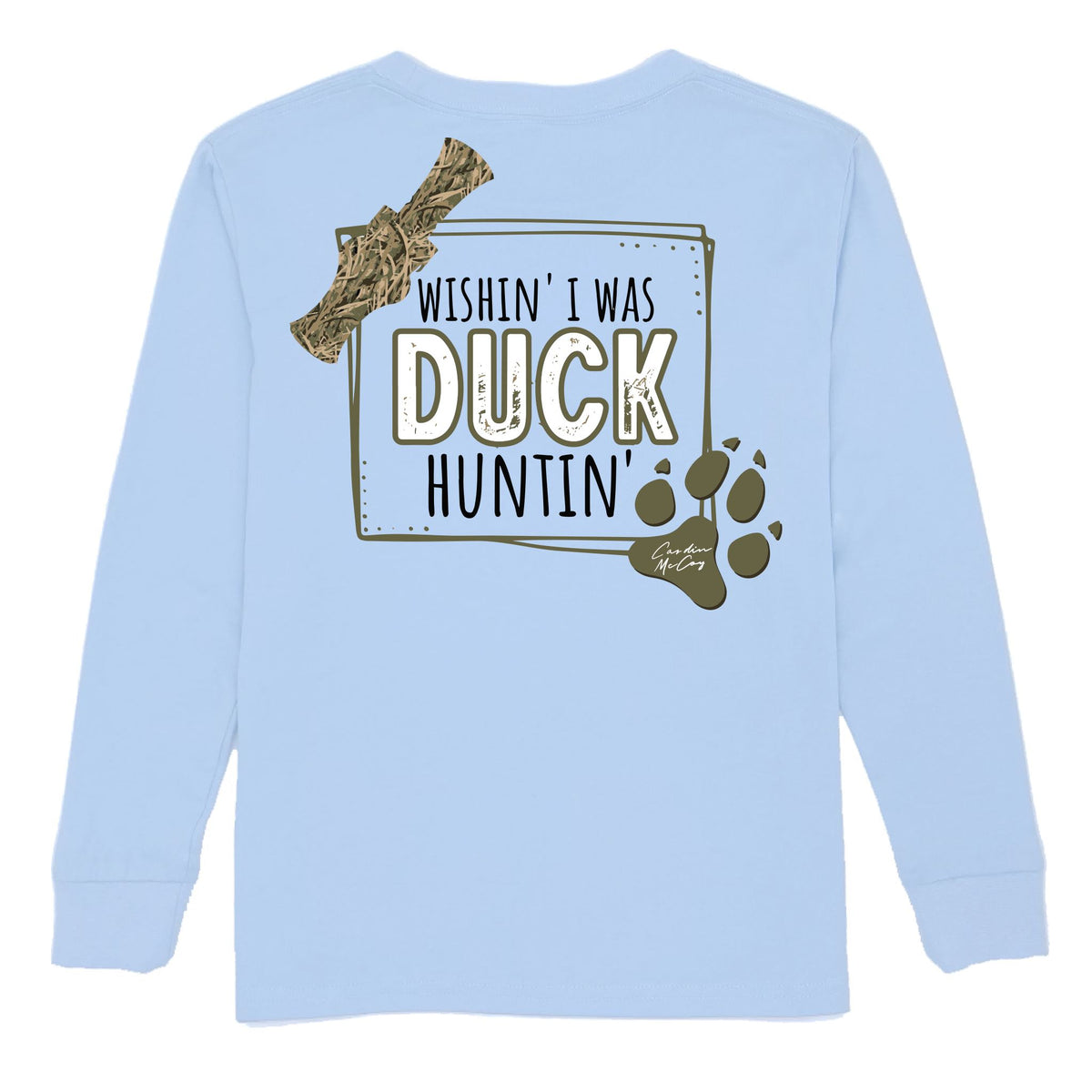 Kids' Wishin' I Was Duck Huntin' Long Sleeve Pocket Tee Long Sleeve T-Shirt Cardin McCoy Light Blue XXS (2/3) 