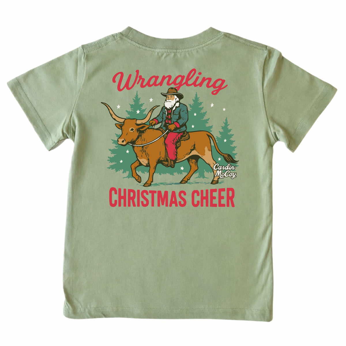 Kids' Wrangling Christmas Cheer Short-Sleeve Tee Short Sleeve T-Shirt Cardin McCoy Light Olive XXS (2/3) Pocket