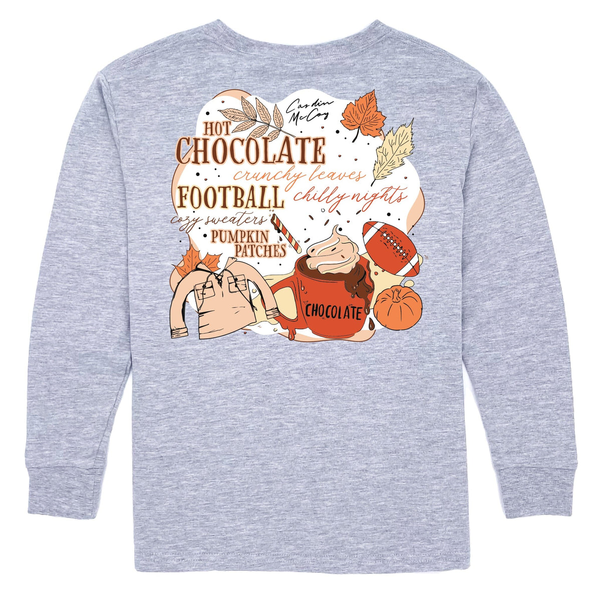 Kids' Hot Chocolate & Football Long Sleeve Pocket Tee Long Sleeve T-Shirt Cardin McCoy Heather Gray XXS (2/3) 