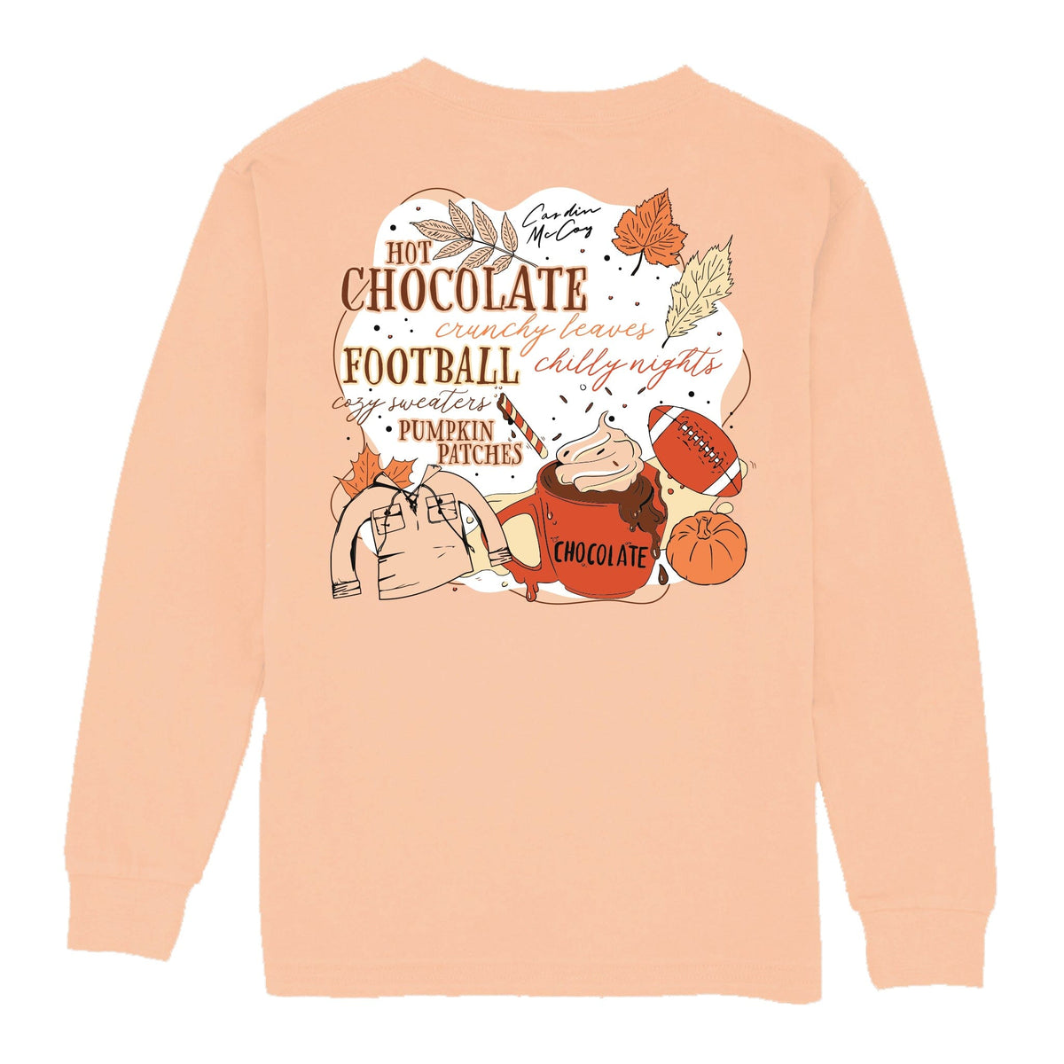 Kids' Hot Chocolate & Football Long Sleeve Pocket Tee Long Sleeve T-Shirt Cardin McCoy Peach XXS (2/3) 