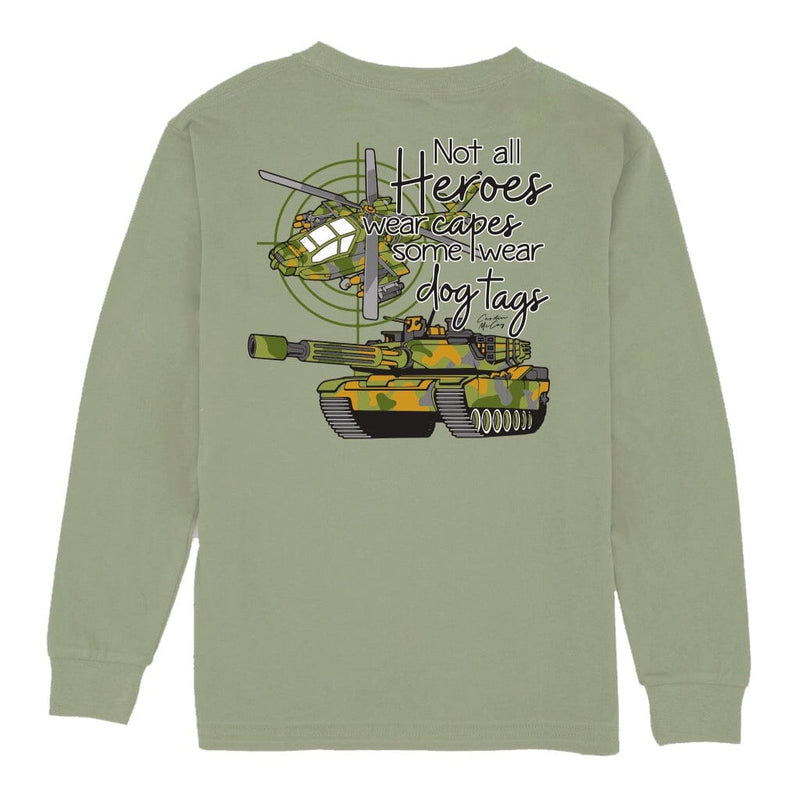 Kids' Not All Heroes Long Sleeve Pocket Tee Long Sleeve T-Shirt Cardin McCoy Light Olive XXS (2/3) 